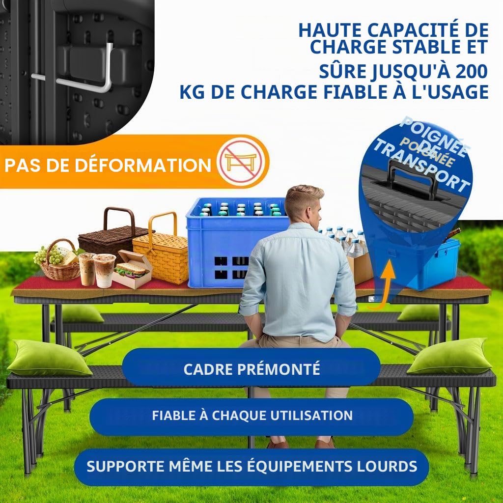 KESSER® Table de Buffet Pliante en Plastique 180x75 cm - Aspect Rotin pour Camping, Fête, Jardin, Terrasse et Balcon - Anthracite