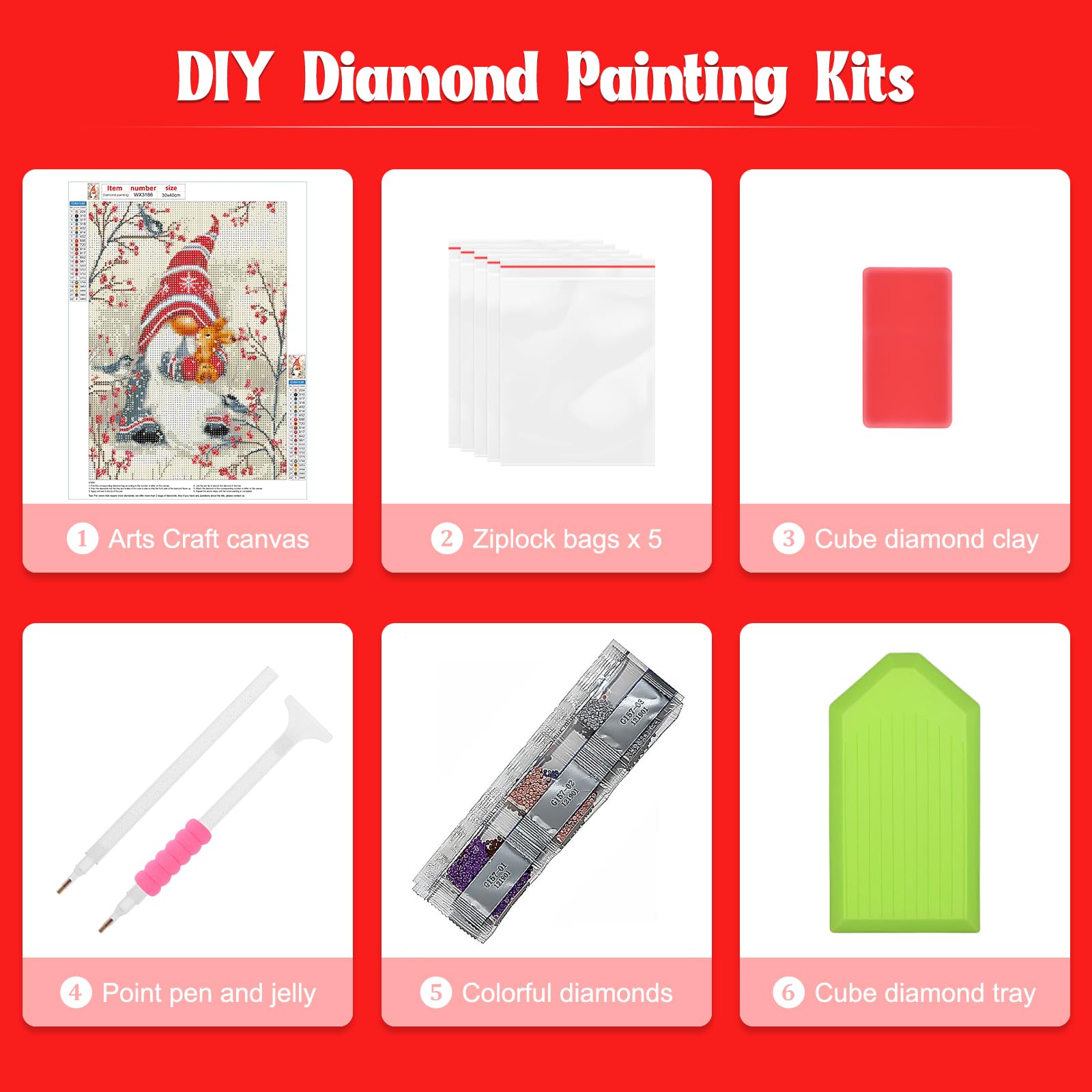 NAIMOER Diamond Painting Kit Completo Per Adulti: Conigli Invernali 30x40cm. Quadro 5D Con Strass Rotondi, Tela Adesiva E Accessori. Attività Antistress Fai Da Te.