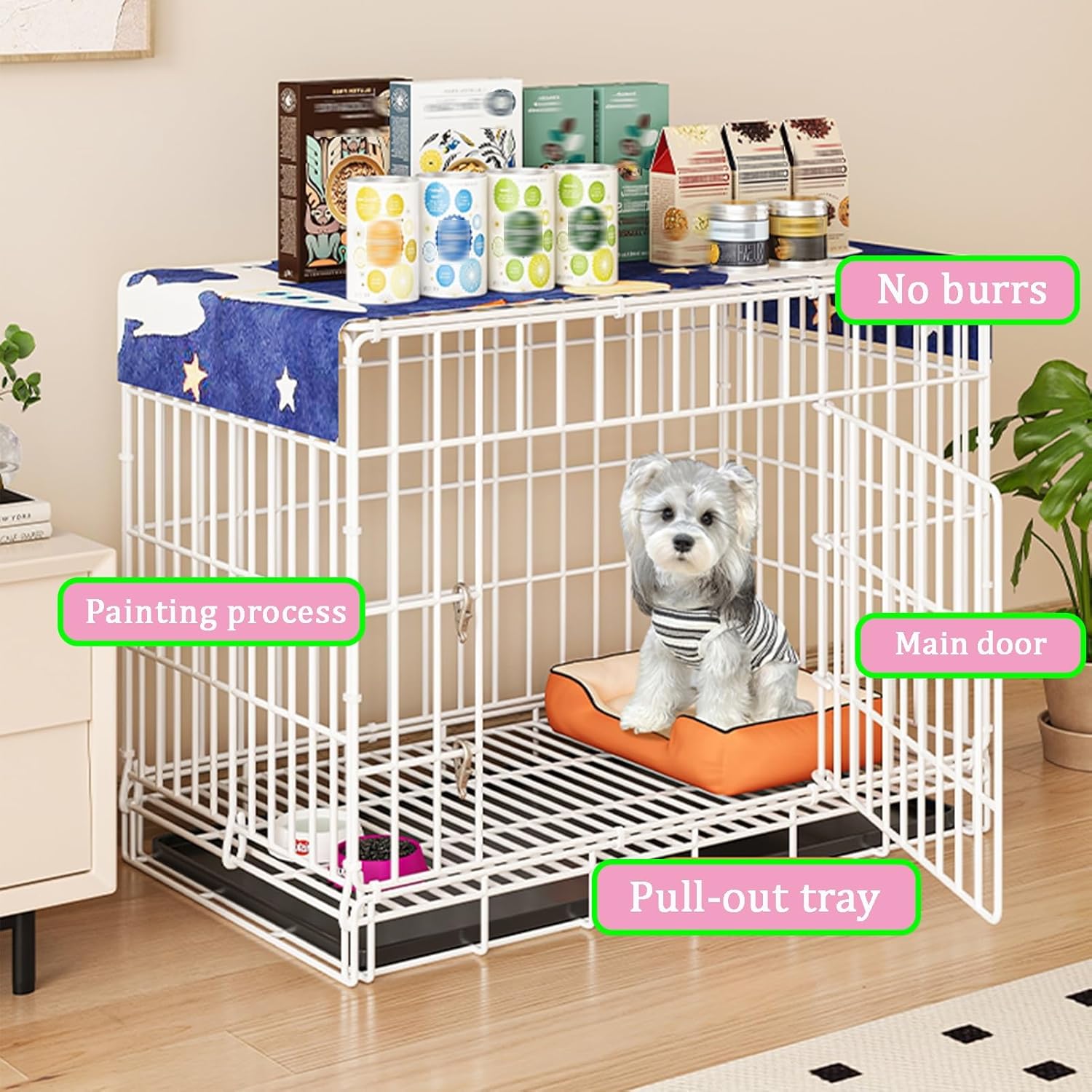 Cat cage, Medium-sized iron Cat Enclosures, Mesh ventilation, Easy installation, Pull-out tray, Easy to clean, suitable for cats/Rabbits/Ferrets(Blue,19.6x12.9/50x33cm)