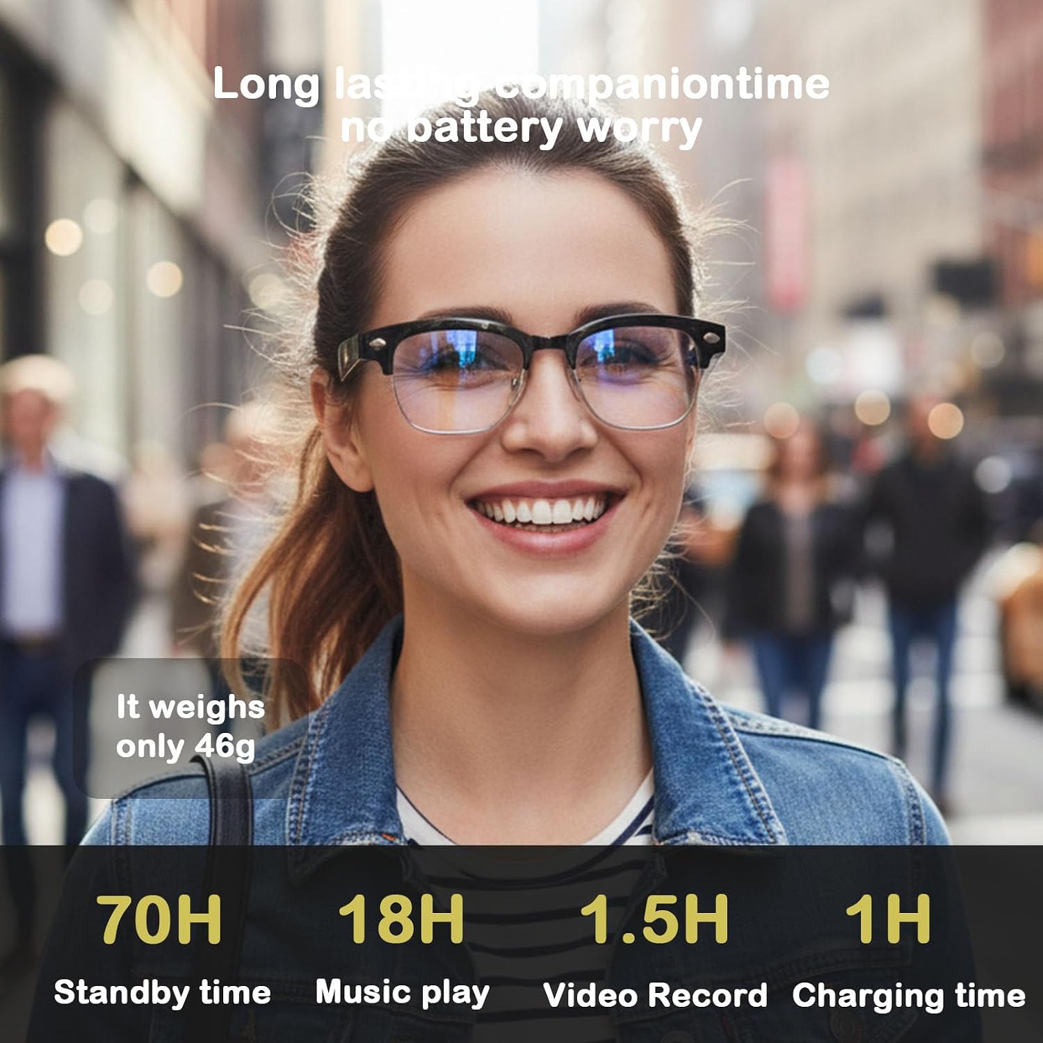 7 in 1 AI Smart Glasses with Camera,8MP HD Video Recording Glasses, AI Voice Assistant, Real-Time Translation, Anti-Blue Smart Sunglasses with Bluetooth Call, Music, for Travel, Work & Vlogging (W630)