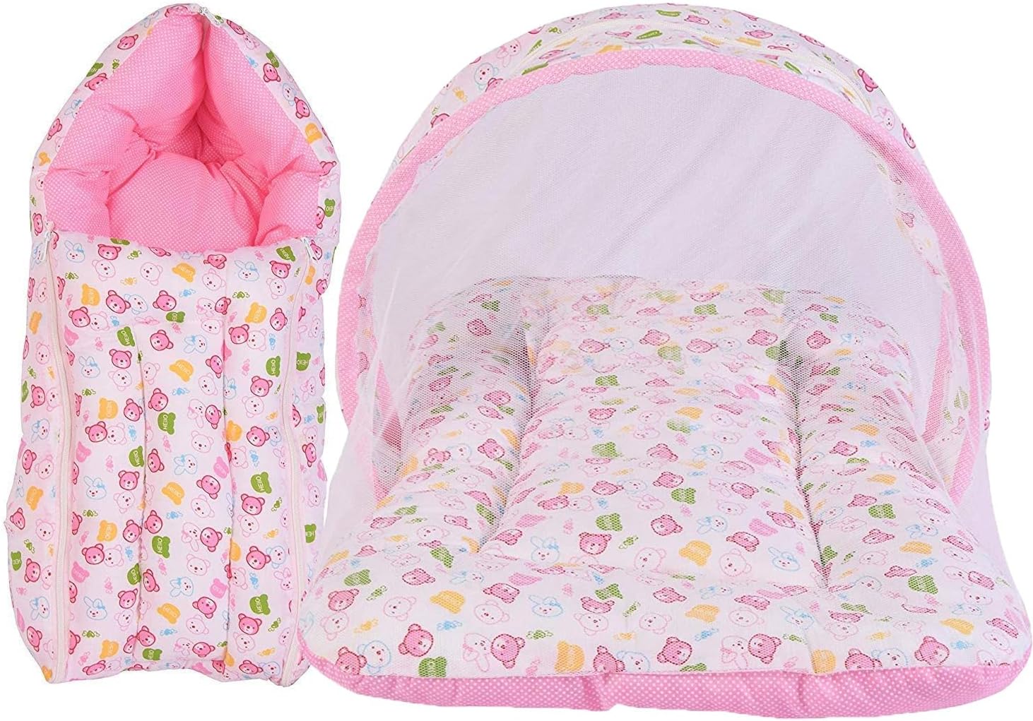 Mattress with Mosquito Net & Sleeping Bag Combo 0-6 Months (Pink)