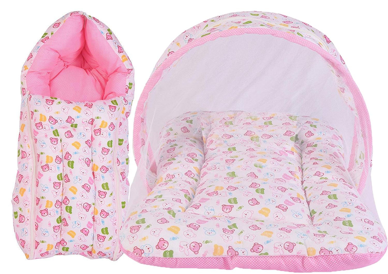 Mattress with Mosquito Net & Sleeping Bag Combo 0-6 Months (Pink)