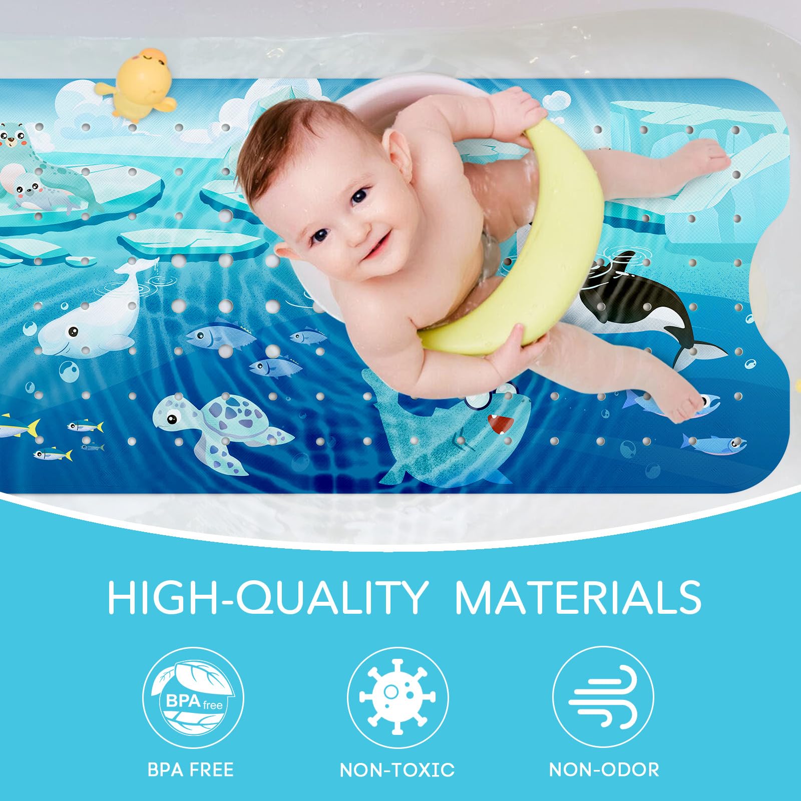 SHUCHING Badewannenmatte rutschfest Kinder, 100 X 40 cm Badematte rutschfest Kinder, Antirutschmatte Badewanne Baby 100% BPA Frei, Maschinenwaschbar, Polartier