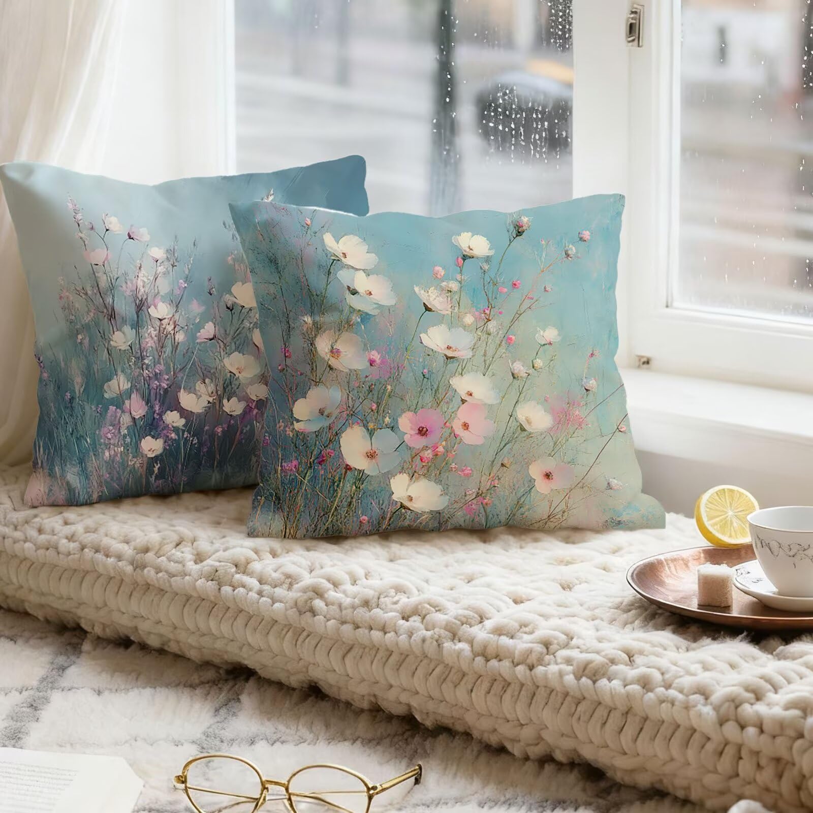 Rose Housse Coussin 60x60 Fleur Taie Oreiller 60x60 Lot de 4 Super Doux Protege Oreiller 60 x 60 Decoration Automne Taie D'oreiller Carrées Coussin Canape, pour Maison Chambre Canapé Chaise E - 925