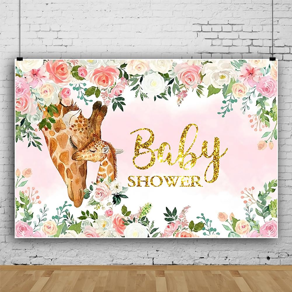 3 x 2,1 m baby shower poliestrowe tło urocza żyrafa różowa biała akwarela kwiaty fotografia tło dziewczyna księżniczka baby shower impreza ciasto stół dekoracja rekwizyty do studia