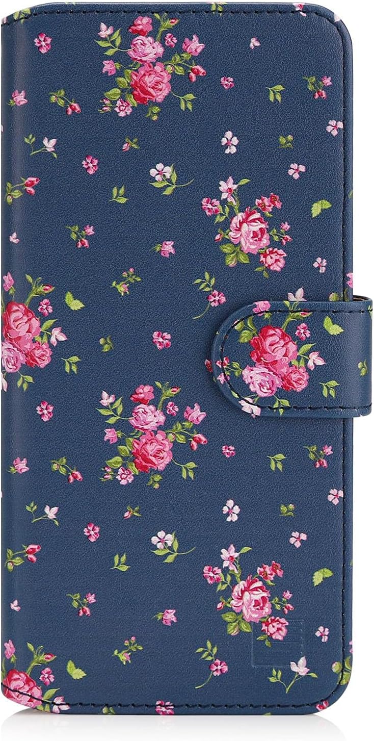 32nd Floral Series 2.0 - Funda Tipo Libro de Piel Sintetica con diseño Floral para Motorola Moto One Macro, Carcasa de Cuero diseñada con Cartera y Cierre Magnetico - Rosas Vintage en Añil