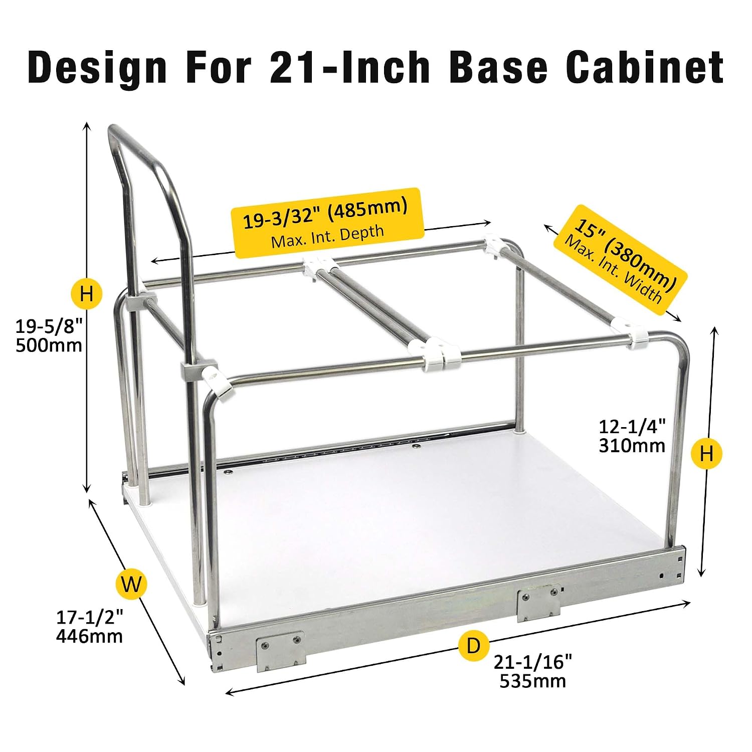 Slide Out Trash Can Holder Under Kitchen Cabinet, Heavy Duty Pullout Waste Container with 3 Adjustable Compartments for Waste & Recyclables, Wooden Base with Soft Close Slides, 17" Wide