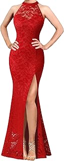 Womens Formal Sexy Halter High Slit Prom Wedding Guest Maxi Dress 2023 Illusion Sweetheart Neckline Evening Long Gown - Buy now