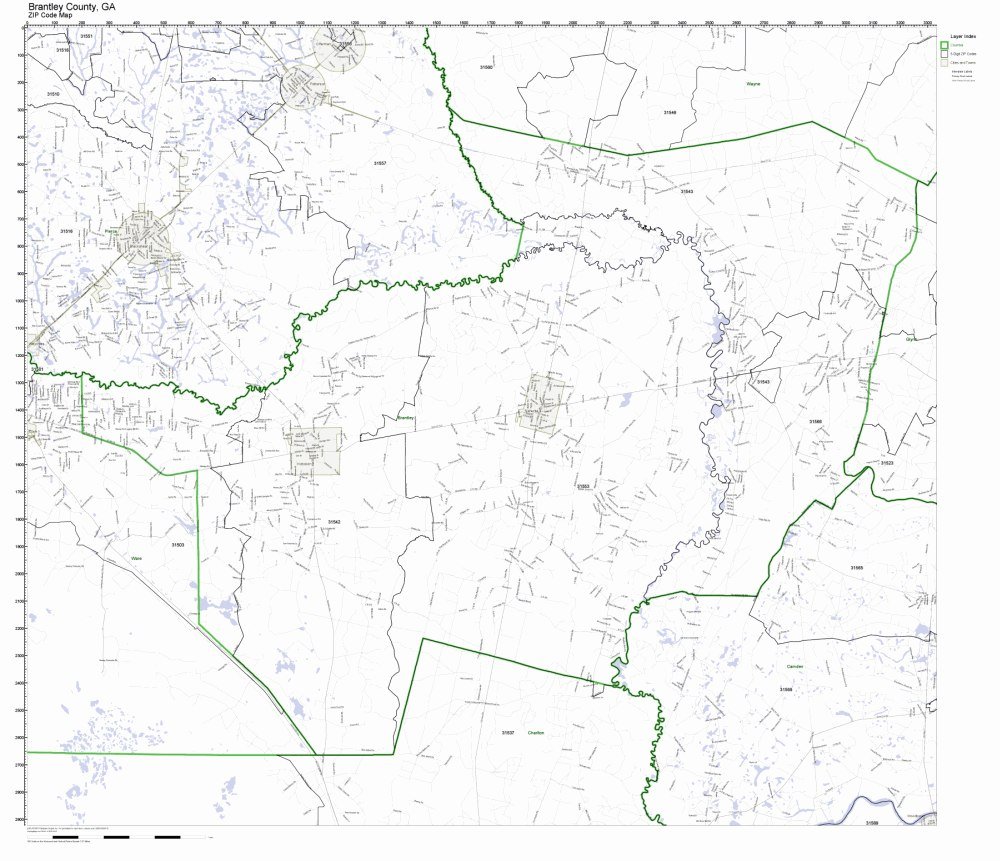 Brantley County, GA ZIP Code Map Not Laminated