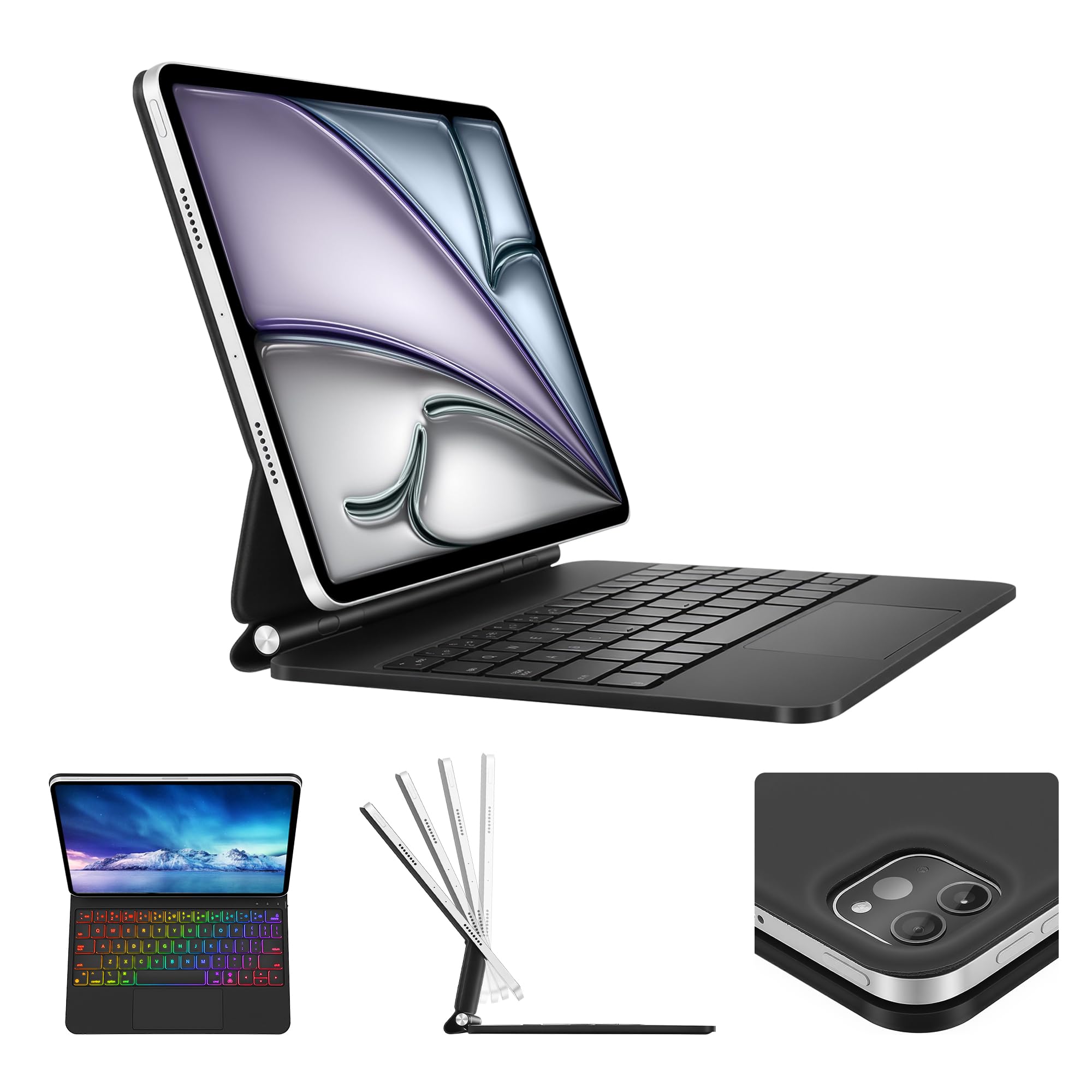 Funda con teclado para iPad Air de 11 pulgadas (M3/M2, 2025/2024) y Pro de 11 pulgadas (1ª/2ª/3ª/4ª generación), teclado mágico (negro, iPad Air 11/Pro 11 (1ª-4ª generación) / Air 4-5)