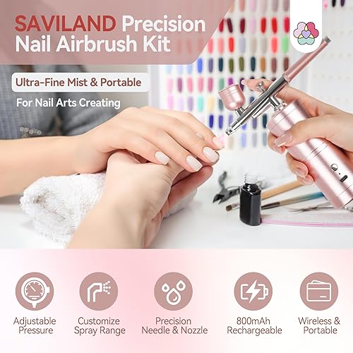 Vista 11 de SAVILAND Kit de aerógrafo para uñas: Kit de aerógrafo profesional inalámbrico portátil, rápido, maquillaje, esmalte de uñas, suministros de uñas