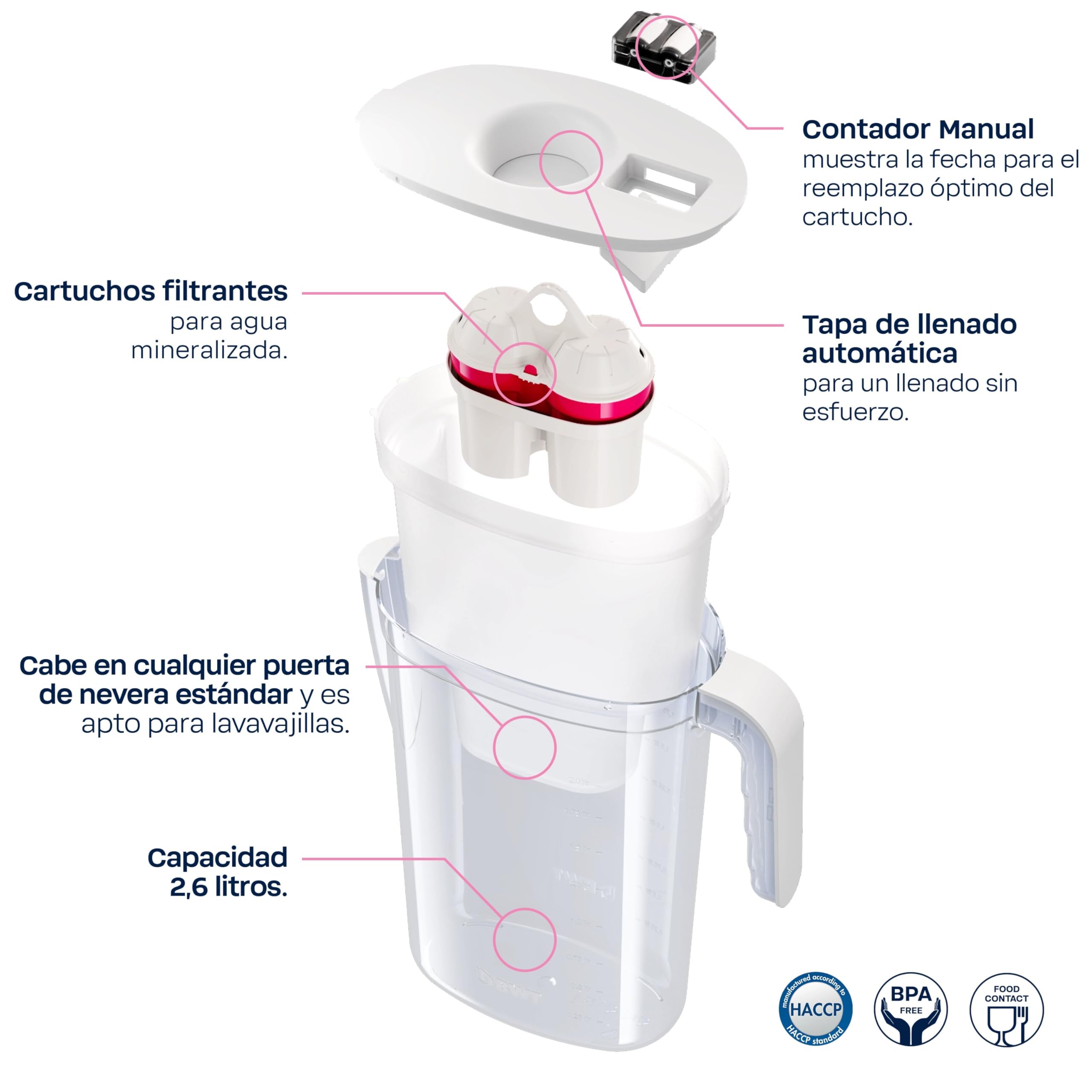 BWT Filtro de Agua Vida Petrol 2,6L + 13 Cartuchos de Filtro de Magnesio | Paquete Anual | Filtro de Agua Potable | Para Comidas & Bebidas | Filtra Cal, Cloro, Plomo & Cobre