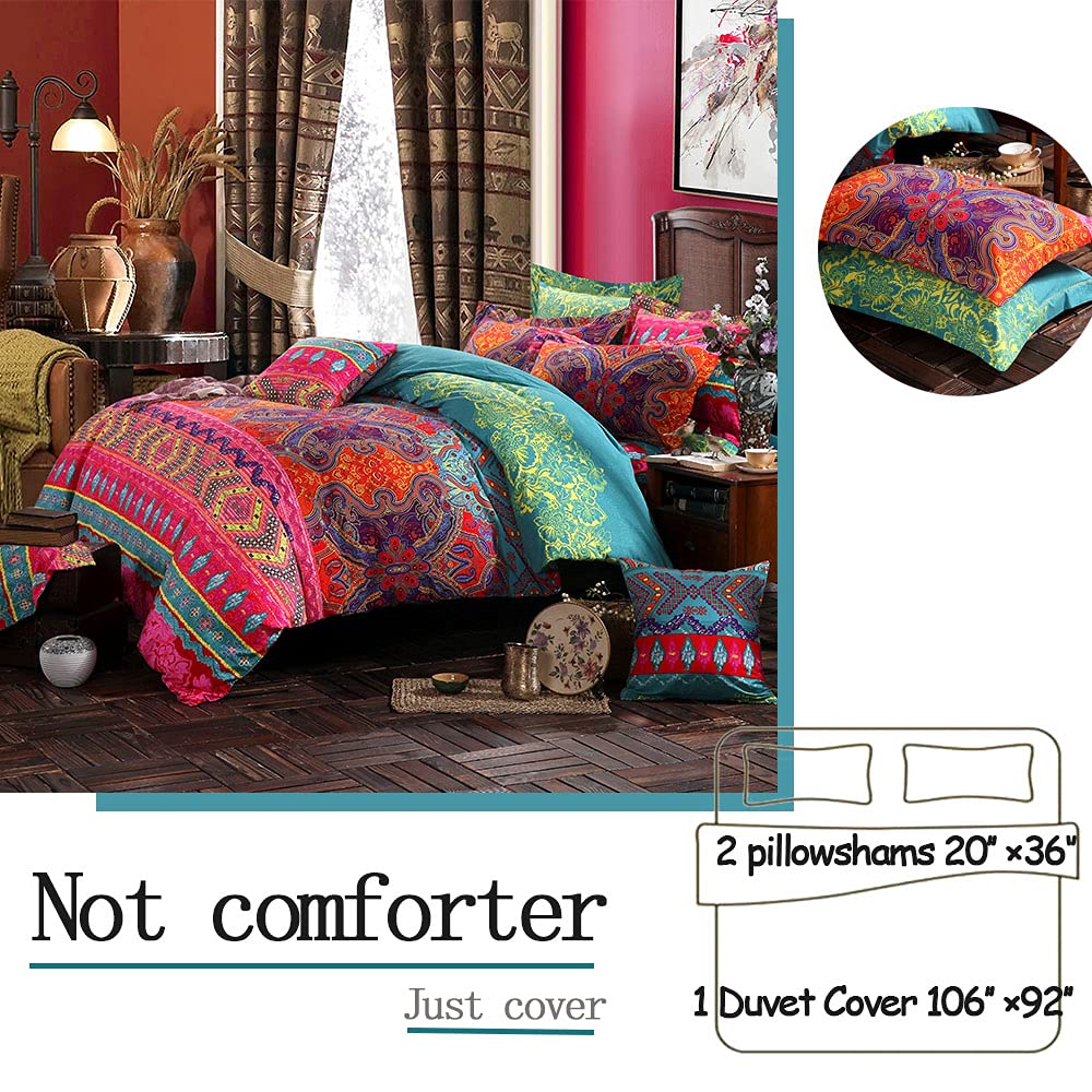 Copripiumino Queen Size 100% Cotone Spazzolato Fadfay – Rosso Mandala, Reversibile Con Cerniera E 2 Federe