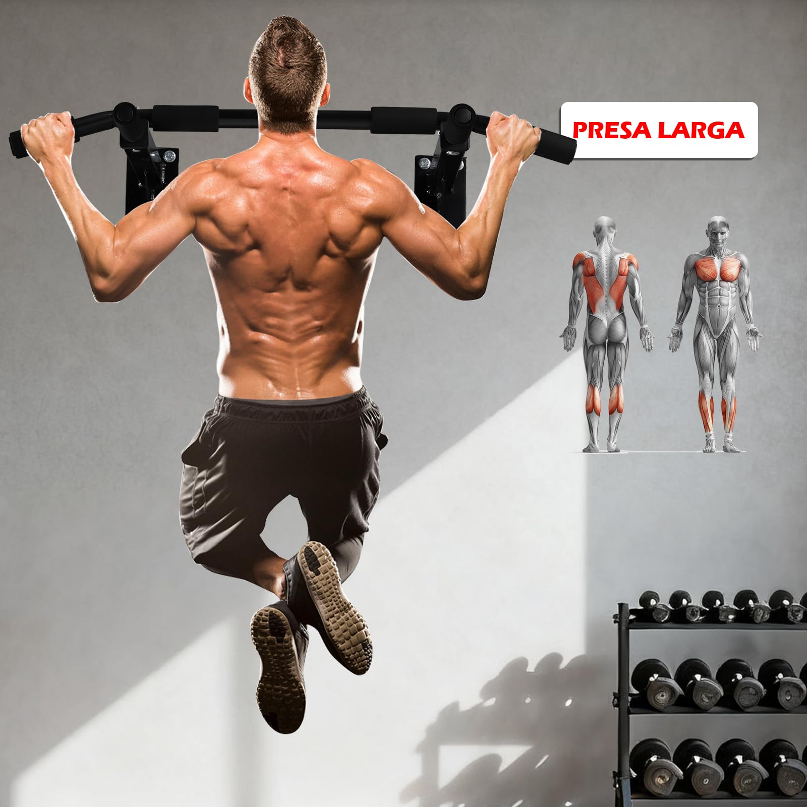 ISE Sbarra Trazioni a Muro, Barra Per Trazioni Pull Up Bar Trazioni alla Sbarra Multifunzione da Parete con Impugnatura Antiscivolo