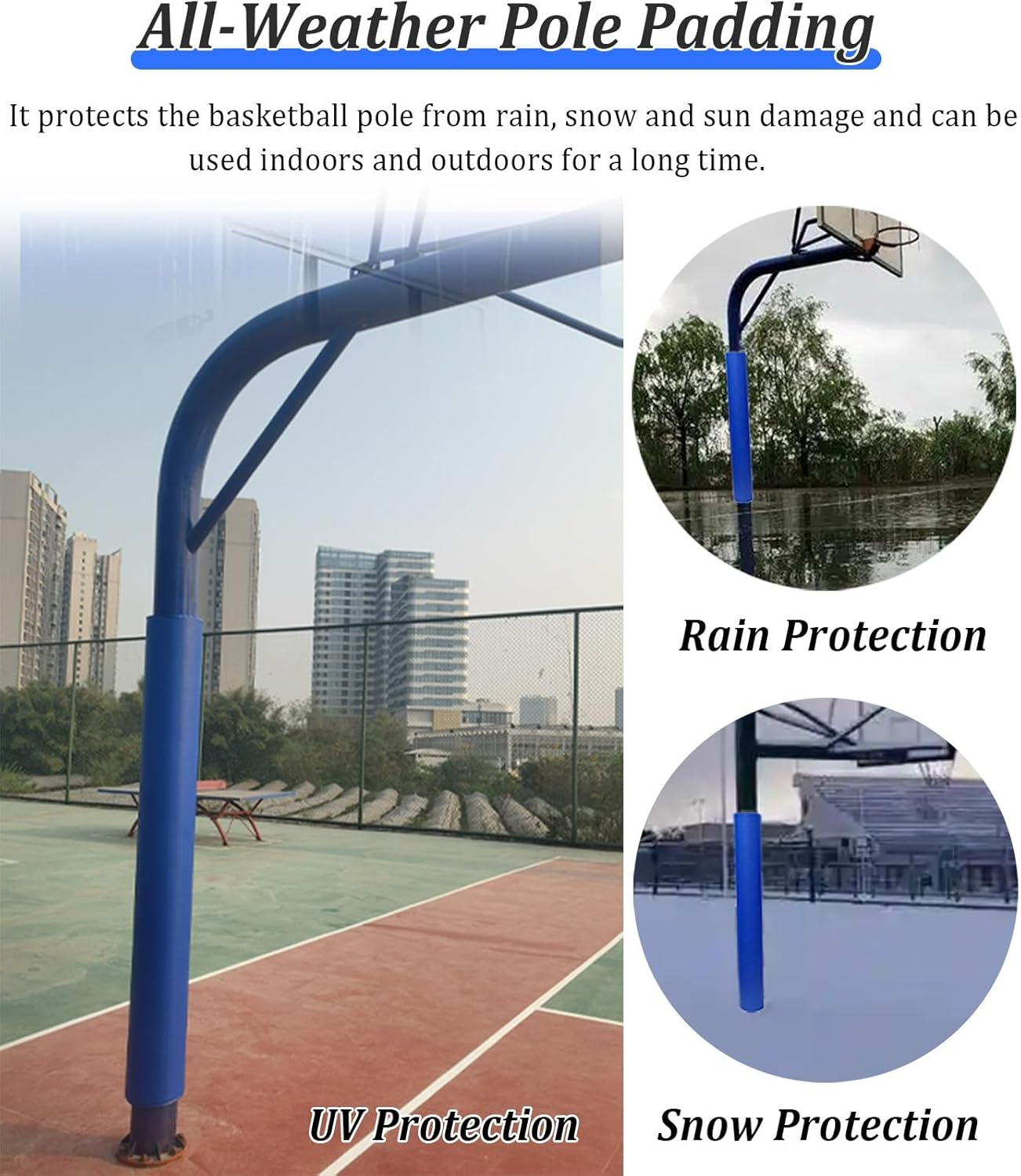 Round Pole Post Pads for Basketball Poles - 6ft Column Padding, 1" Thick Wrap-Around Protection for Garage & Basement Use - Blue A, Fits 5" Diameter Poles
