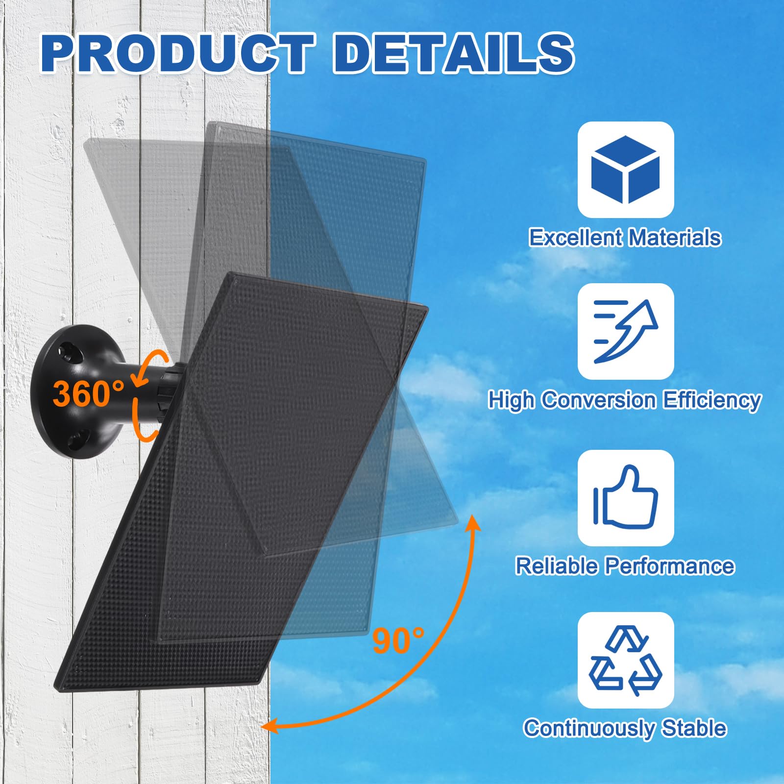 MECCANIXITY 2 pannelli solari per telecamera ad anello, caricabatterie USB da 4 W 6 V con cavo porta tipo C da 1,8 m, supporto da parete regolabile a 360°, per mangiatoie per uccelli all'aperto