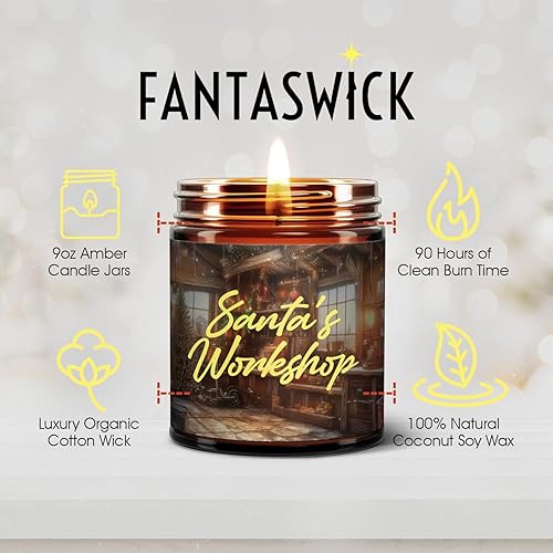 Miniatura 2 de Fantaswick Christmas Candle Santa's Workshop  Perfumada con cuero, bálsamo, bayas, canela y menta  Vela de cera de soja de coco 100% natural  Tarro