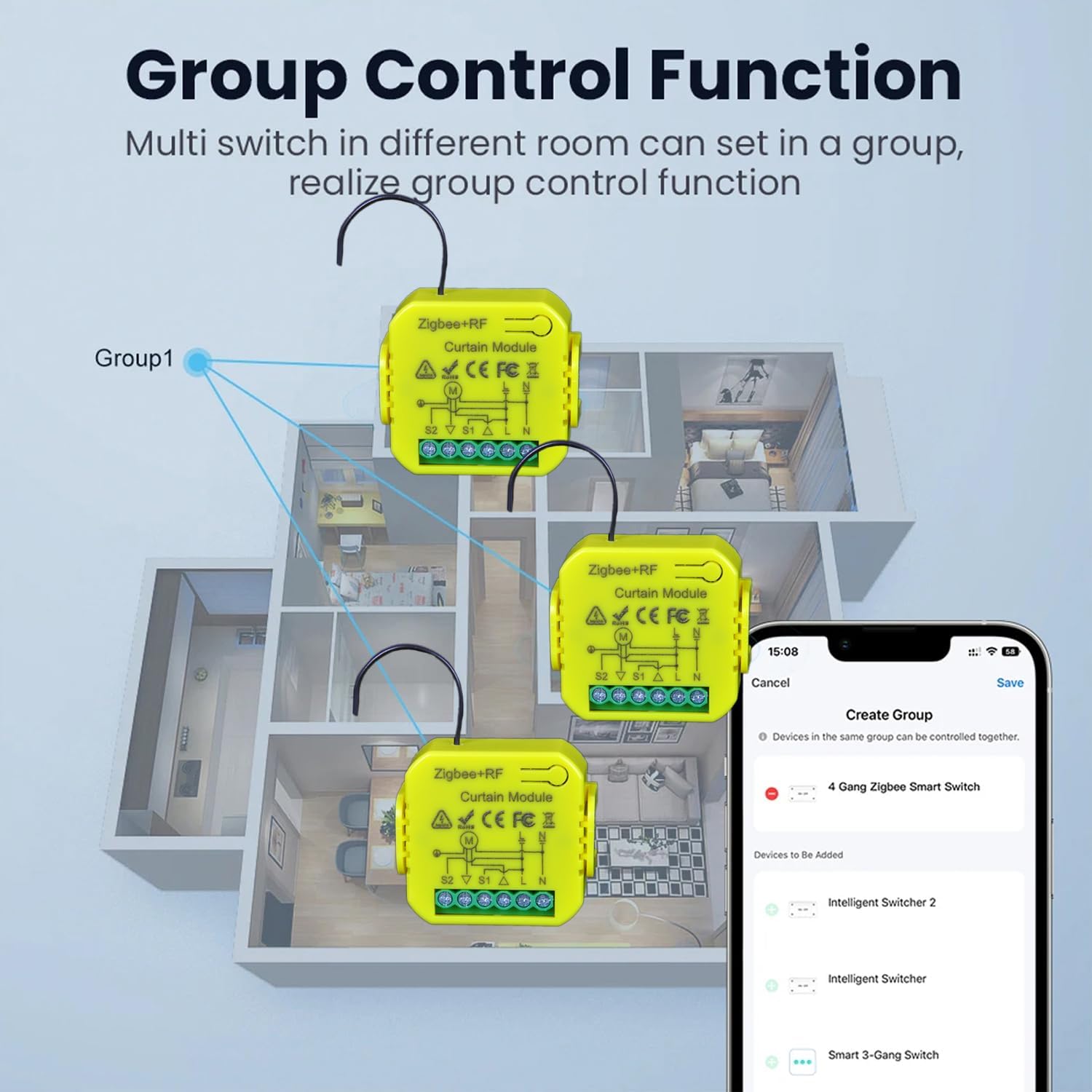 Module de contrôleur de volet roulant sans fil avec commande via APP, télécommande RF et interrupteur (2)