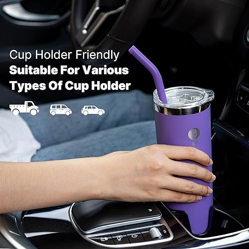 Miniatura 5 de Bluwing Paquete de 4 vasos delgados de acero inoxidable de 20 onzas con aislamiento de doble pared con pajita, tapa a prueba de fugas, cepillos para