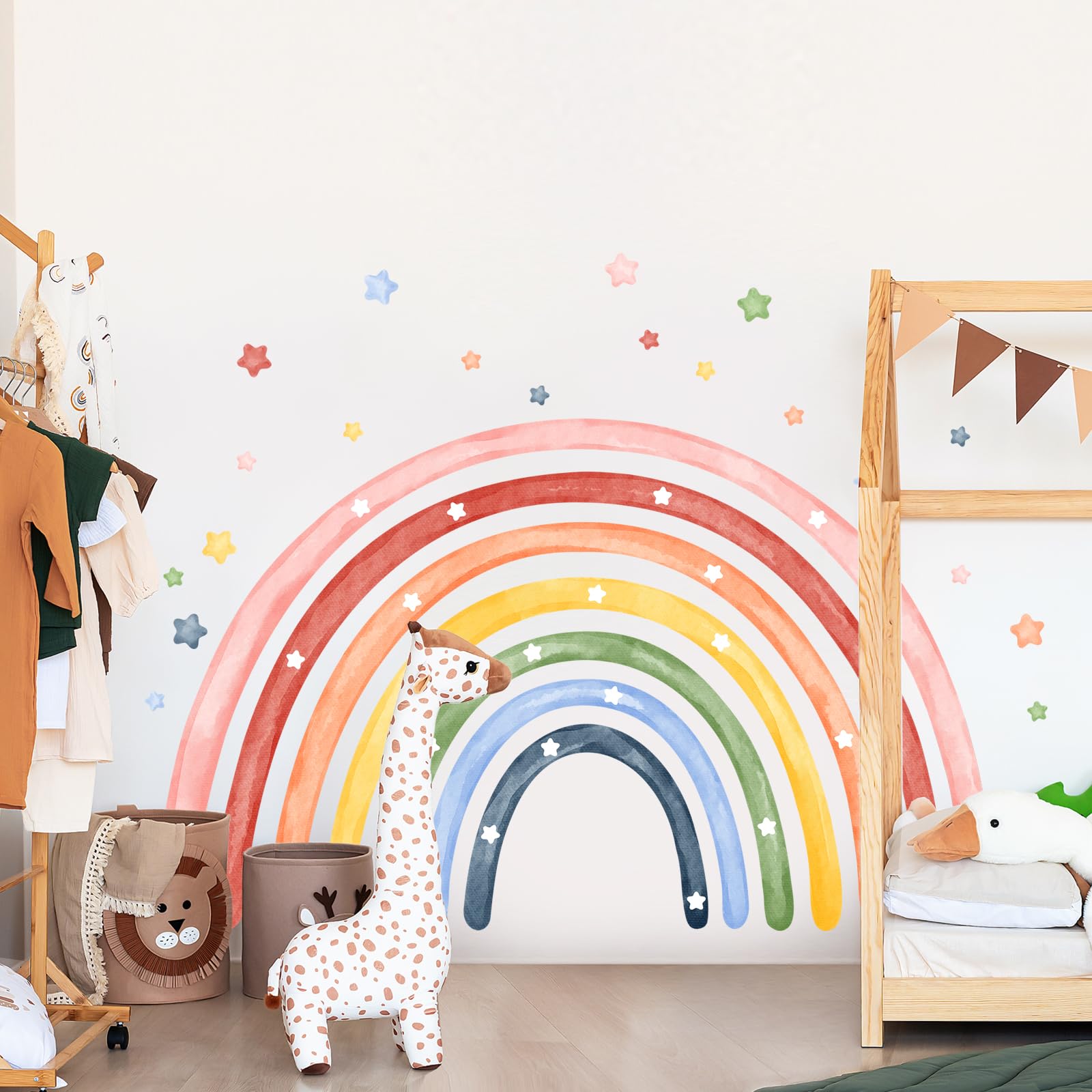Tanlaby 77"x52" Large Rainbow Wall Stickers Watercolor Stars Wall Decals Peel and Stick Colorful Art Decor for Baby Nursery Girls Bedroom Kids Playroom Daycare Classroom XXL 195 x 132 cm - Image 3