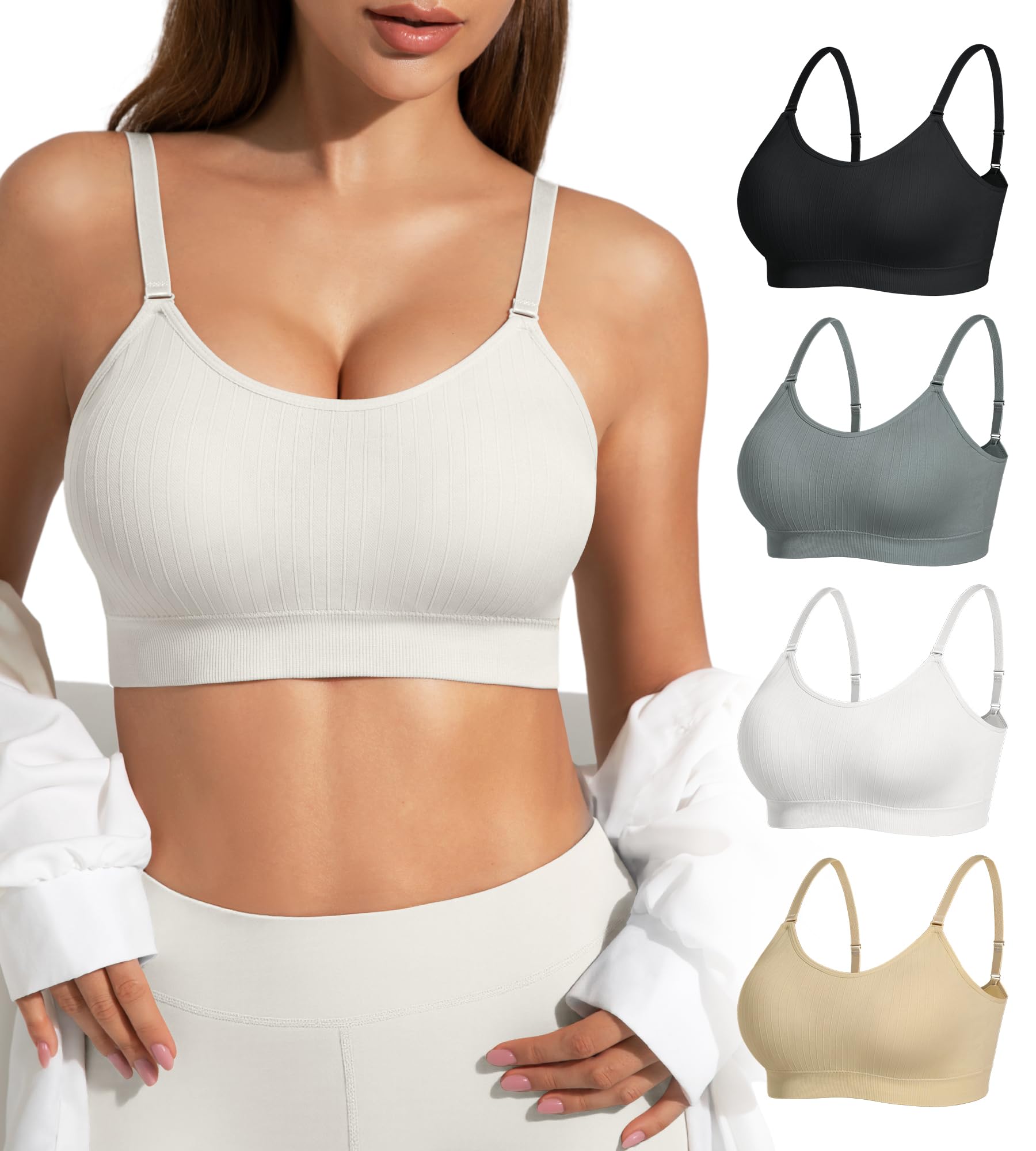 Padded Bralette Sports Bras for Women Pack No Underwire Adjustable Straps Low Back Bra