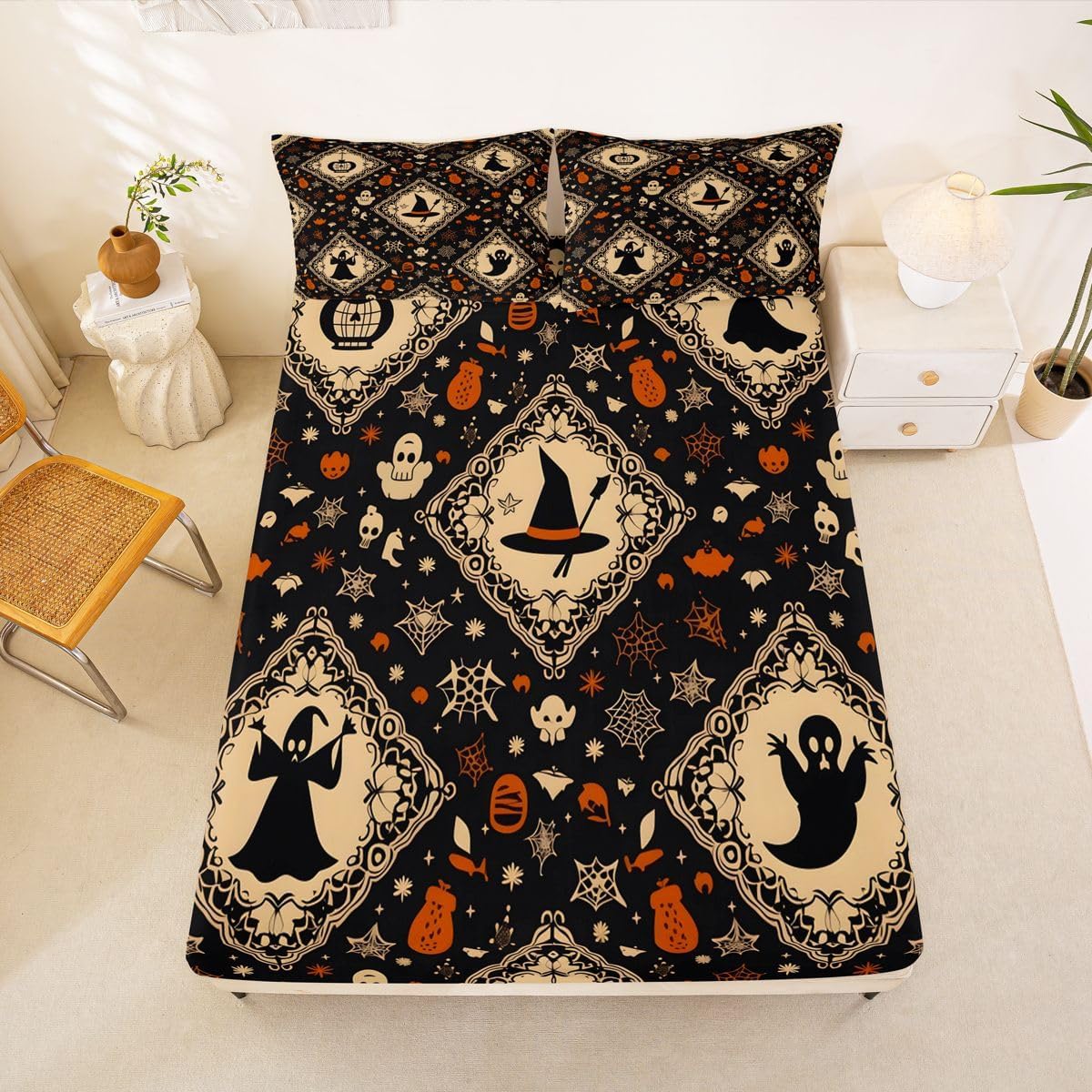 Black Halloween Kids Full Size Bed Sheets,3-Piece,Deep Pocket