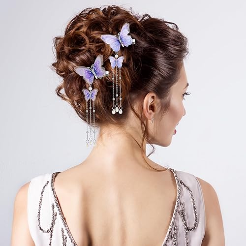 Miniatura 9 de BBTO 8 pinzas para el pelo de mariposa con borlas, horquillas de organza para el pelo de mariposa, accesorios para el cabello de novia, boda,