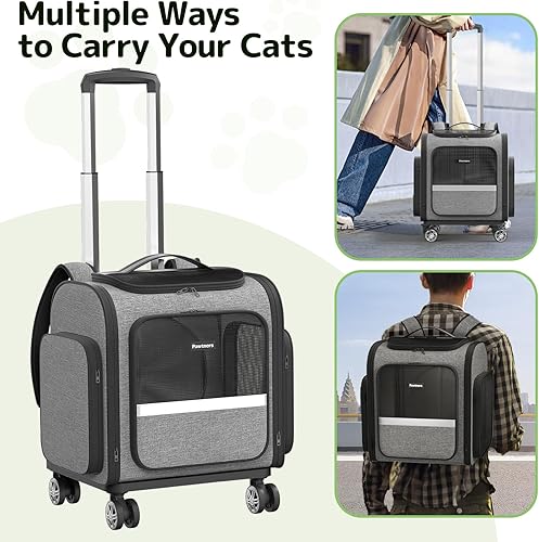 Vista 5 de Transportador de gatos con ruedas: transportador para perros pequeños y gatos grandes, transportador de mascotas expandible sobre ruedas con túnel