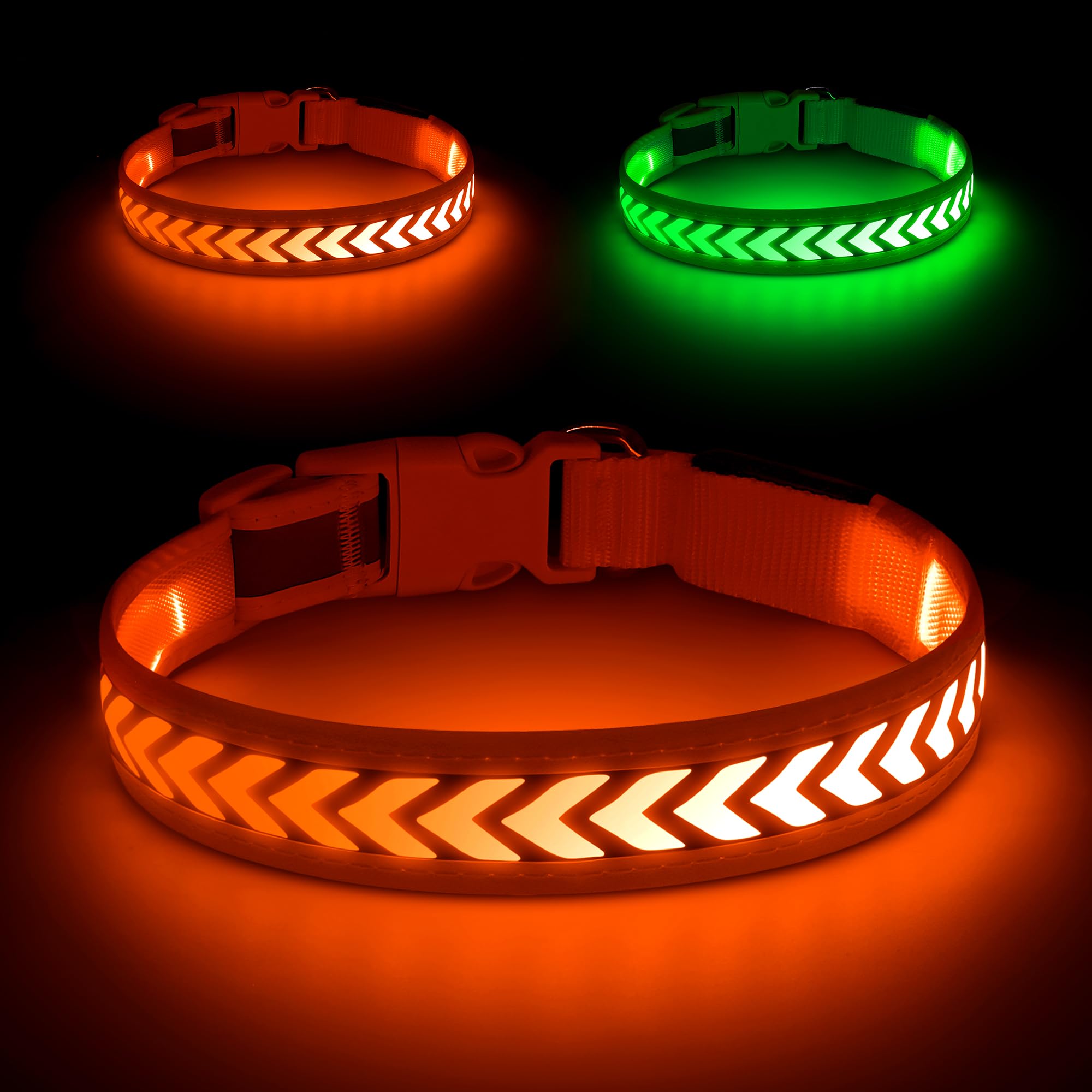 Light Up Dog Collar, Glow in the Dark Safety Dog Light Arrow LED- Orange, L