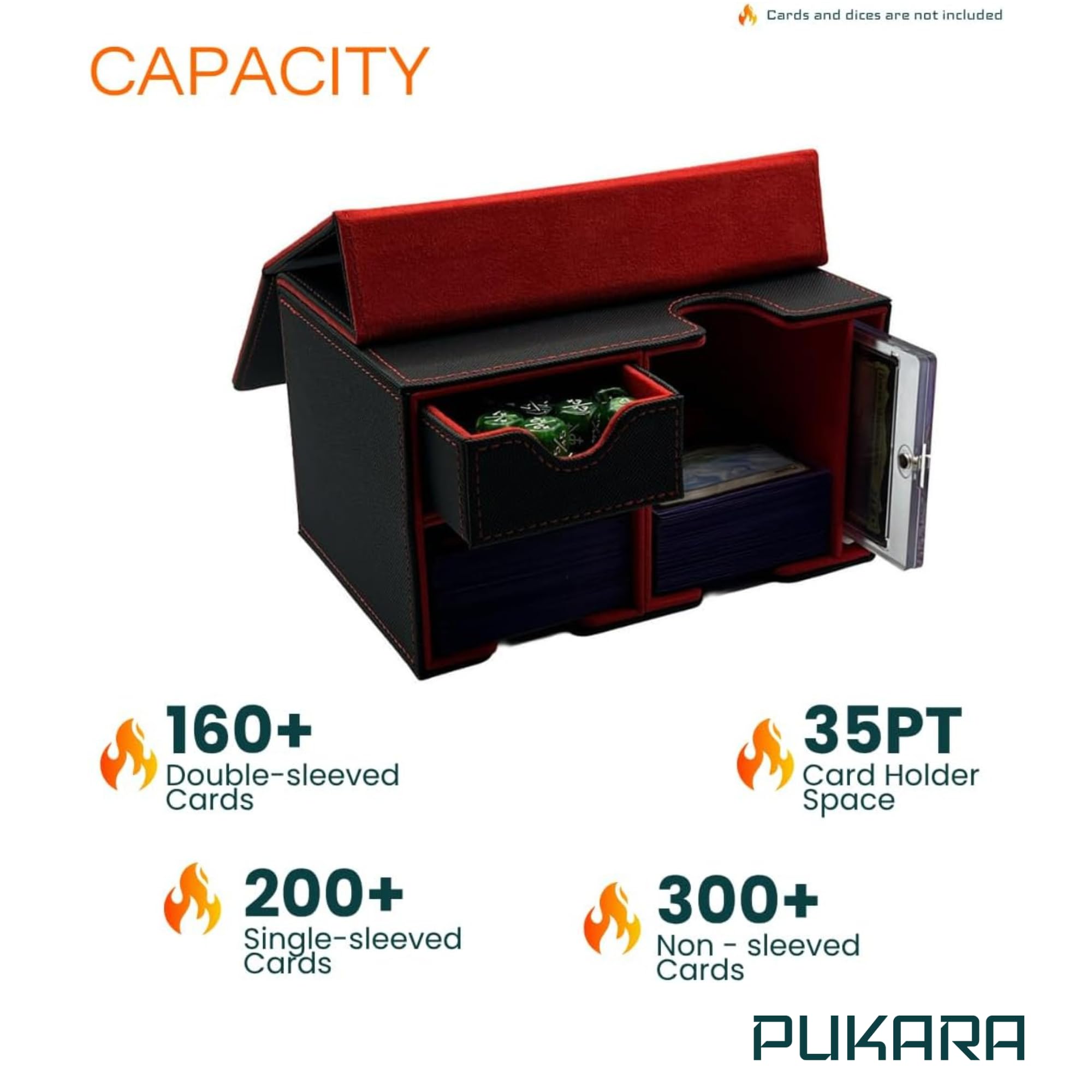 PUKARA Trading Card Game Starter Kit - Deck Box, 2 Dividers & Playmat, Black and Red + Red Playmat, Commander Deck Box - Image 4