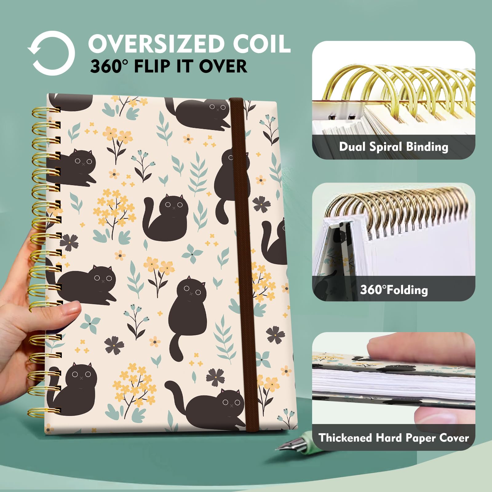 Lindo cuaderno en espiral, diario para mujer, diario en espiral de tapa dura, 5.5 x 8.3 pulgadas, 120 páginas, papel de 100 g/m², para regalos, enfermeras, profesores, mujeres, suministros de oficina