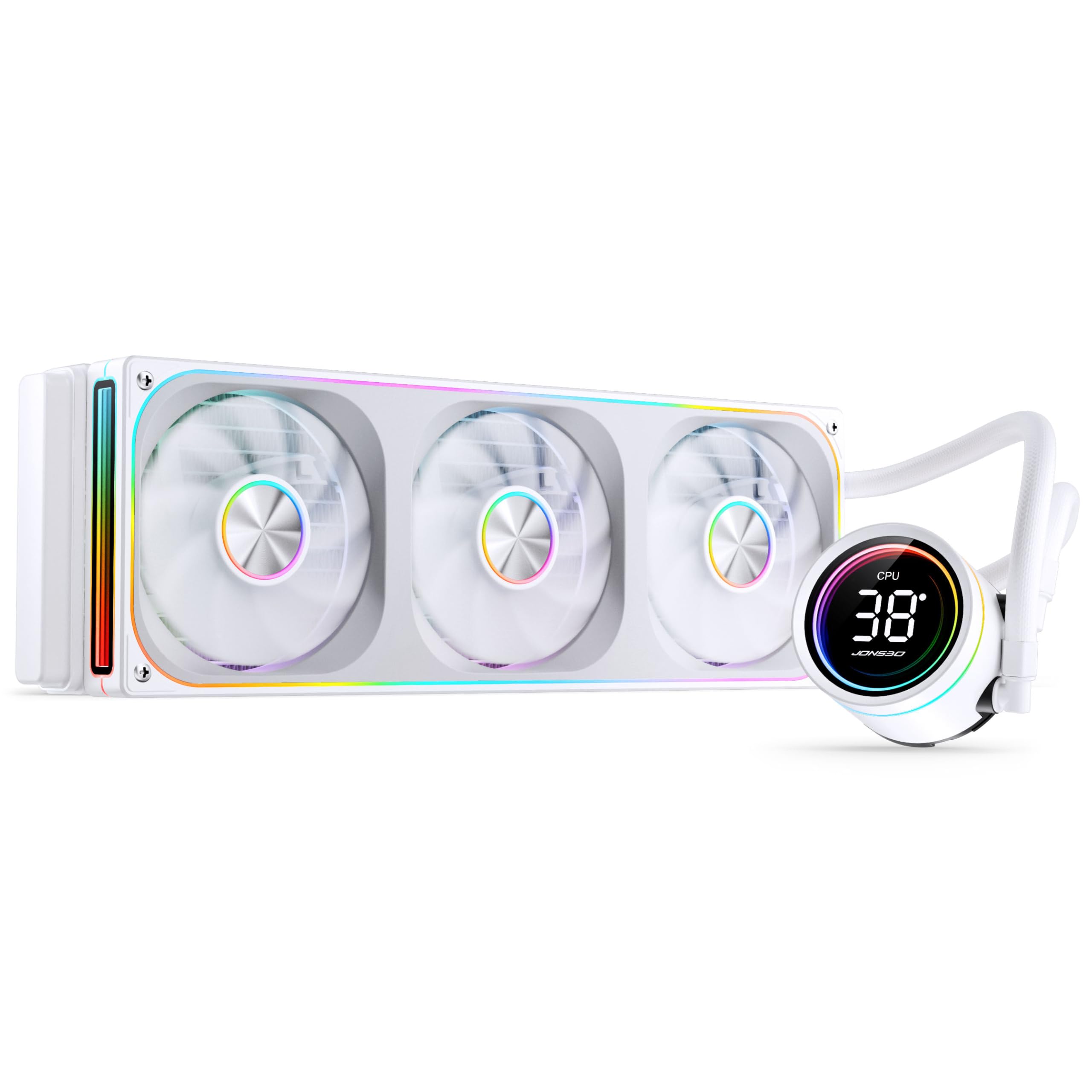 Jonsbo TH-360 AiO chłodzenie wodne – białe | 360 mm CPU chłodnica wodna z ARGB, wskaźnikiem temperatury LED i wentylatorem jednoramowym