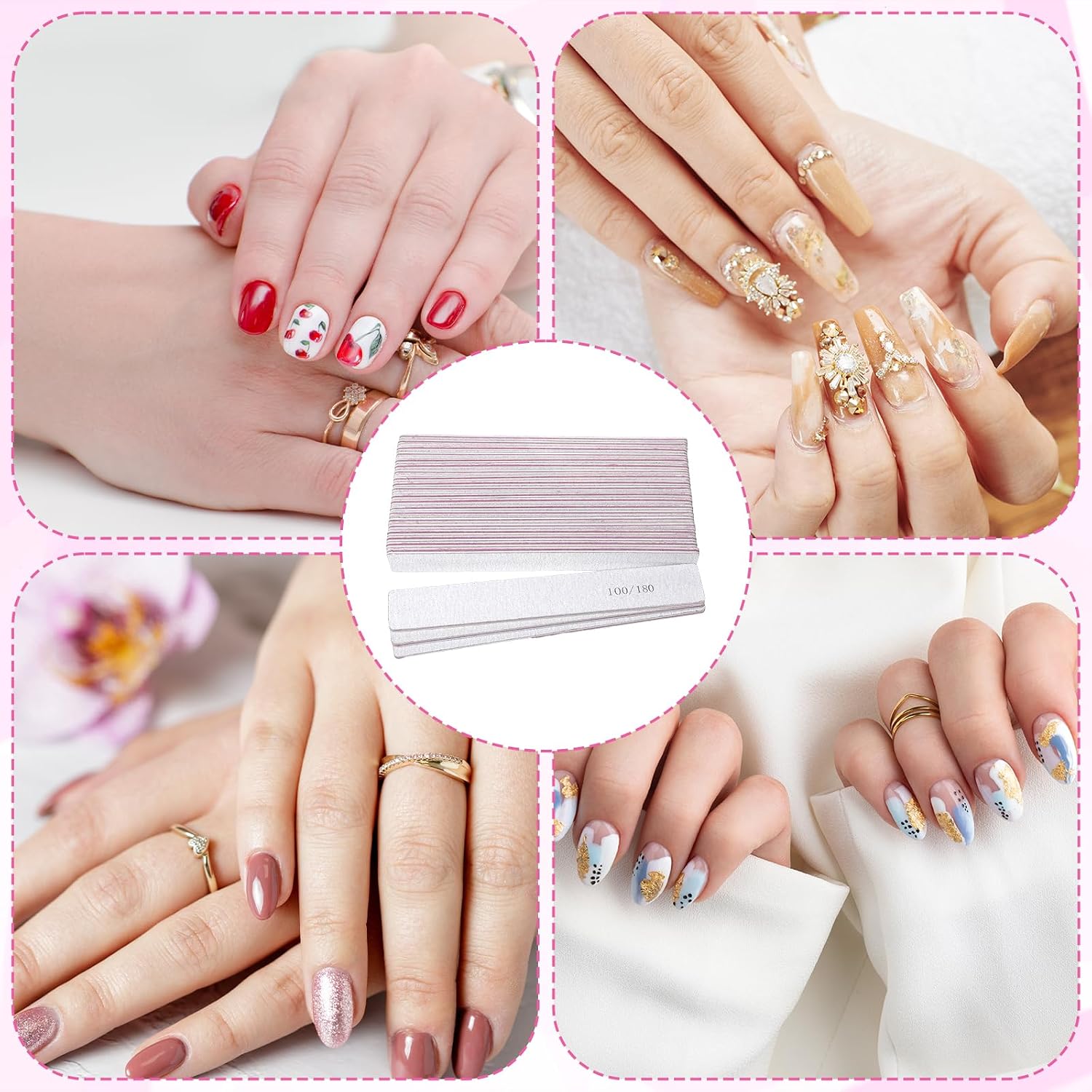 150 Pcs Double Sided Nail Files 100/180 Grit Reusable Professional Emery Boards for Acrylic Gel Nails, Manicure Pedicure Tools for Home Salon Use