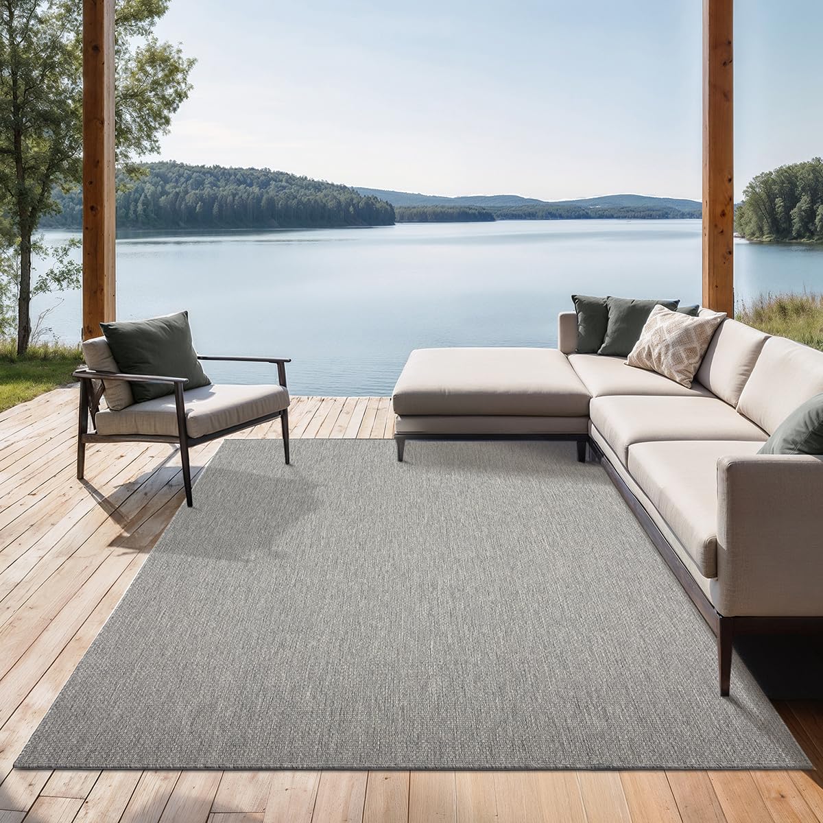 the carpet Mistra Robust Outdoor Rug, Modern, Weatherproof and UV-Resistant, for Balcony, Patio and Conservatory, But Also Suitable for Kitchen or Dining Room, Grey, 140 x 200 cm — image 1
