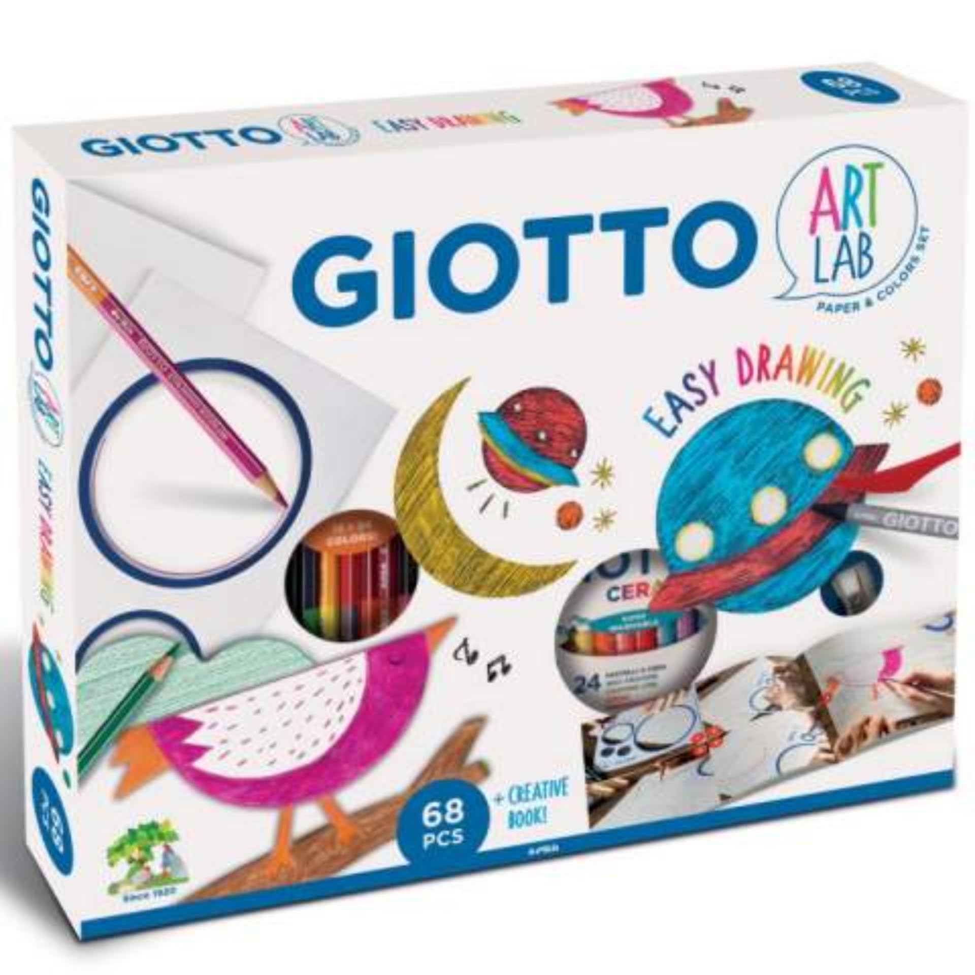 GIOTTO - Art Lab: Easy Drawing - Kit Creativo per Disegno - 1 Album Giotto Kids + 12 Pastelli Giotto Stilnovo Bicolor + 24 Pastelli a Cera Giotto + 1 Maschera Grafica "Cerchi" + 1 Raschietto