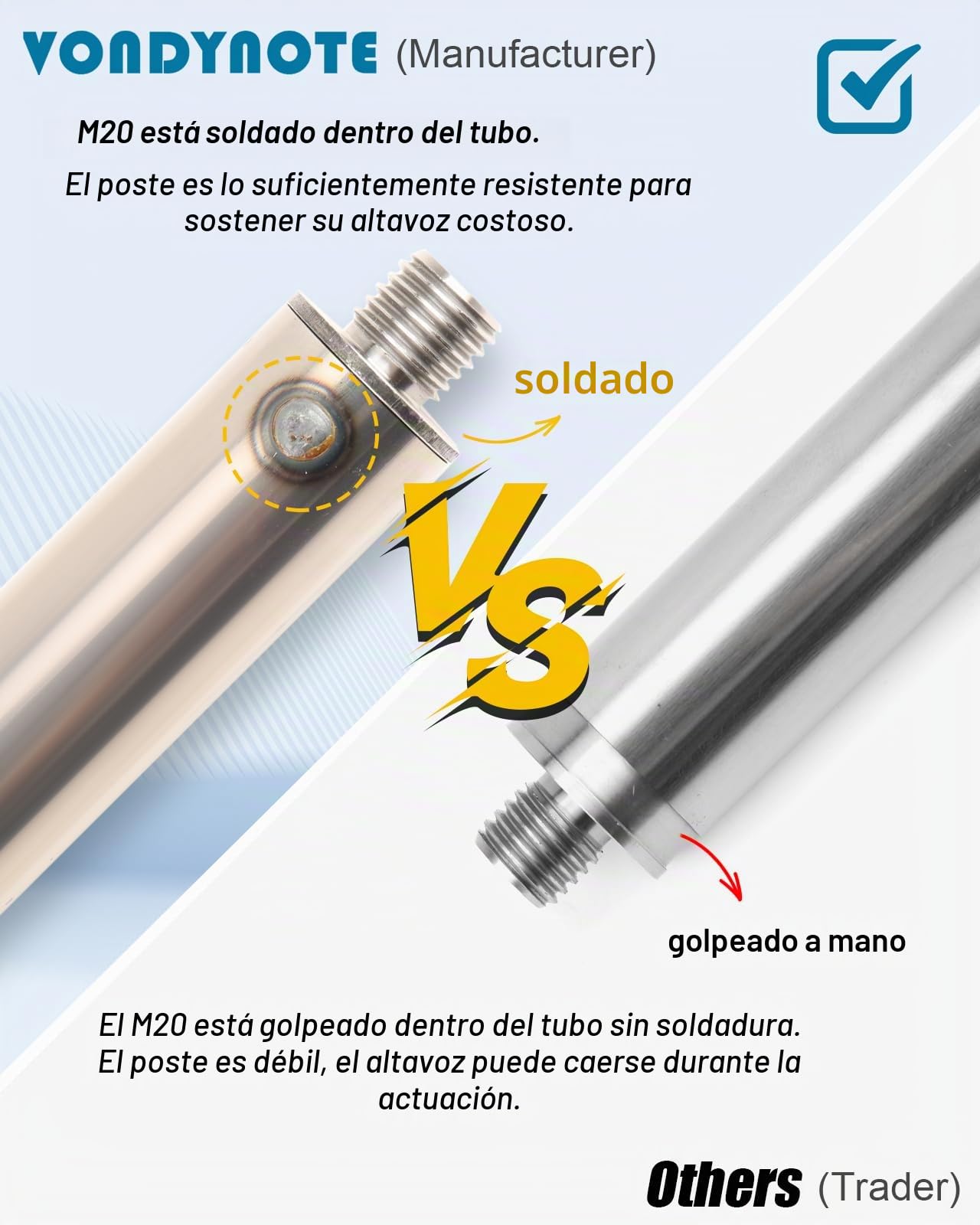 Vondynote Juego de 2 Postes de Altavoz para subwoofer de Altura Ajustable para Montaje roscado M20 y Extensor de Altavoz de Montaje de 35 mm