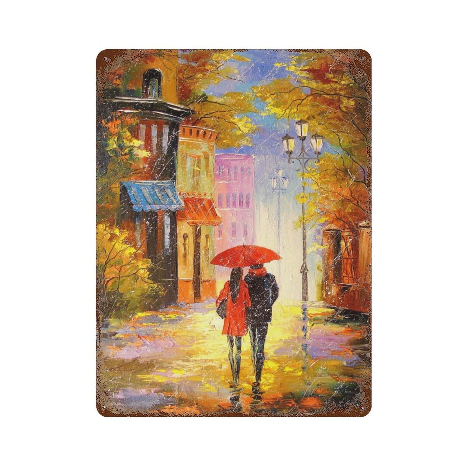 Rust Effect Rain for Two Distressed Metal Wall Sign 15.7"x11.8", Decorative Metal Wall Art for Living Room, Hallway And Home Decor