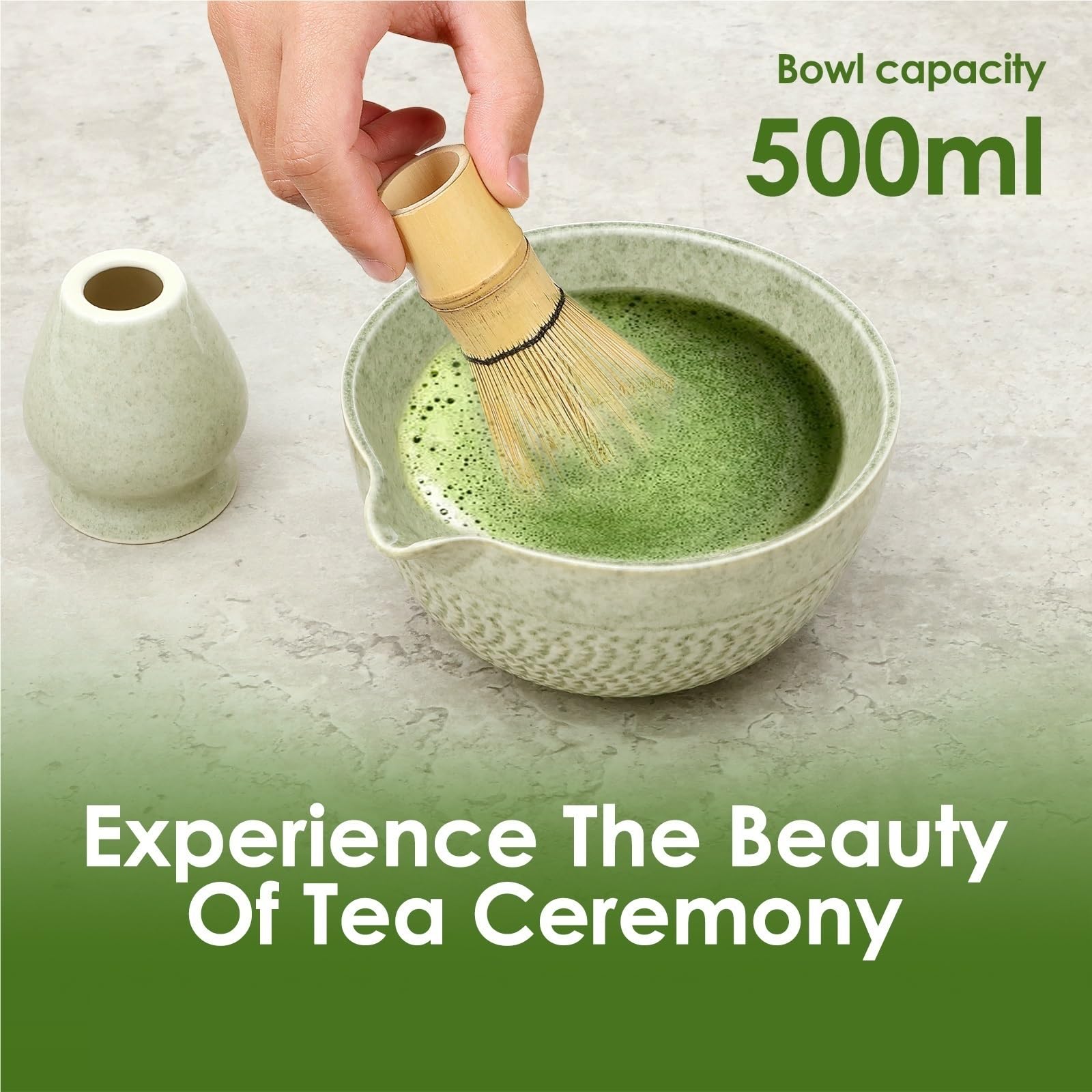 Agitador de matcha cerámica, batidor y tazón té estilo juego soporte temperatura