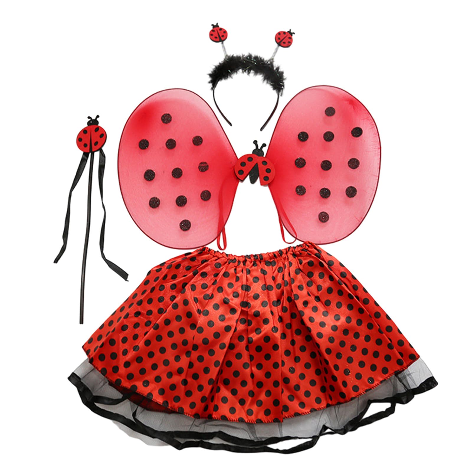 XAGMODSHN Kids Ladybird Costume Ladybird Wing Tutus Skirt Headbands Star Halloween Christmas Party Dress Up Accessorise Lady Costume