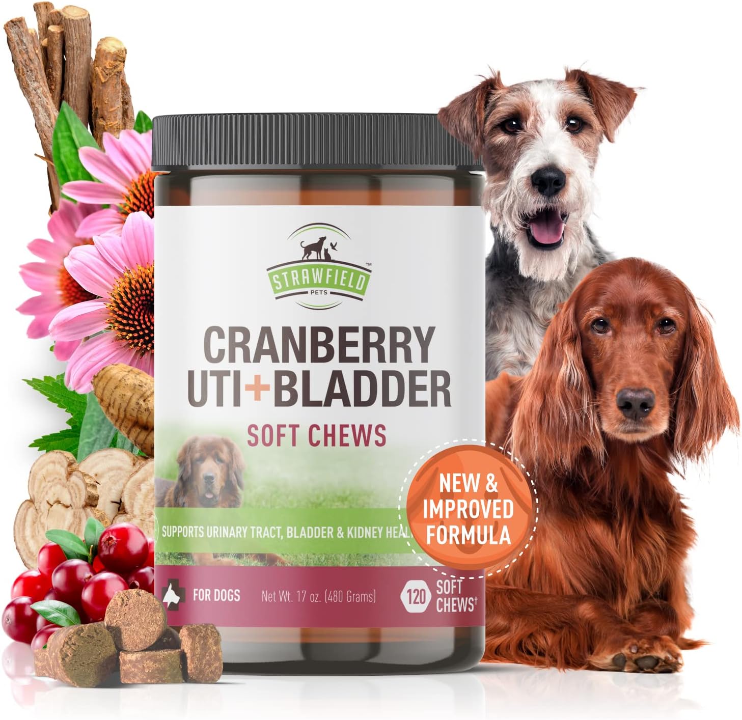 Strawfield Pets’ Cranberry UTI + Bladder Chews Cranberry Supplement for Dogs Urinary Tract – Allergy Safe Peanut Butter Flavor 120 Crunchy Chewables Strawfield Pets’ Cranberry UTI + Bladder Chews Cranberry Supplement for Dogs Urinary Tract – Allergy Safe Peanut Butter Flavor 120 Crunchy Chewables