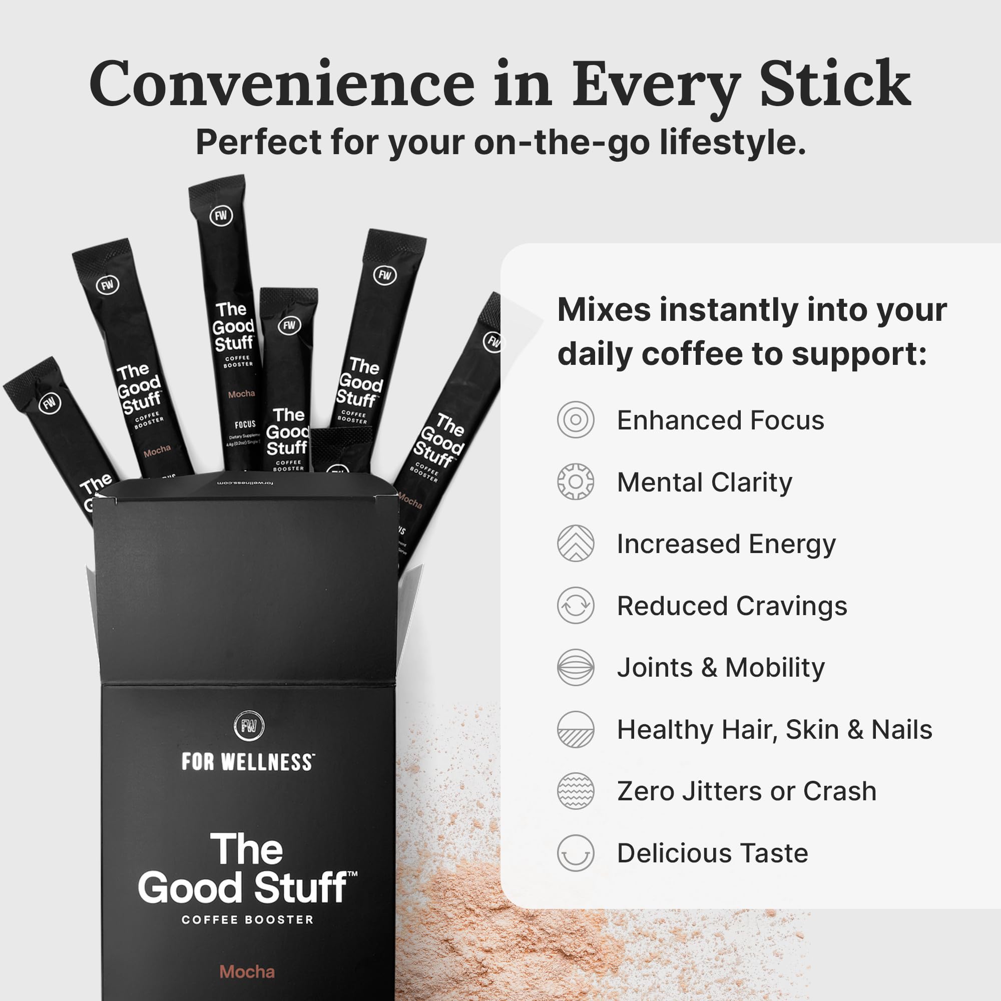 For Wellness The Good Stuff Focus Healthy Mocha Coffee Creamer Powder with Collagen MCT Oil L-Theanine Keto Non-Dairy — view 4