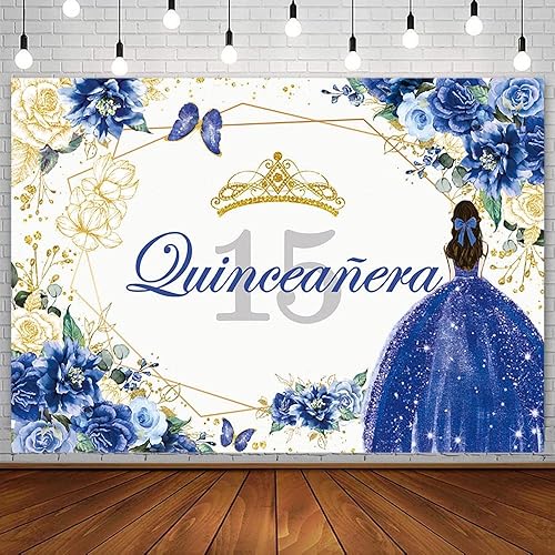 Sendy SENDY - Telón de fondo de quinceañera para cumpleaños de quinceañera de 7 x 5 pies para fiesta de Dulce Girl Mis Quince Anos, color azul rey,