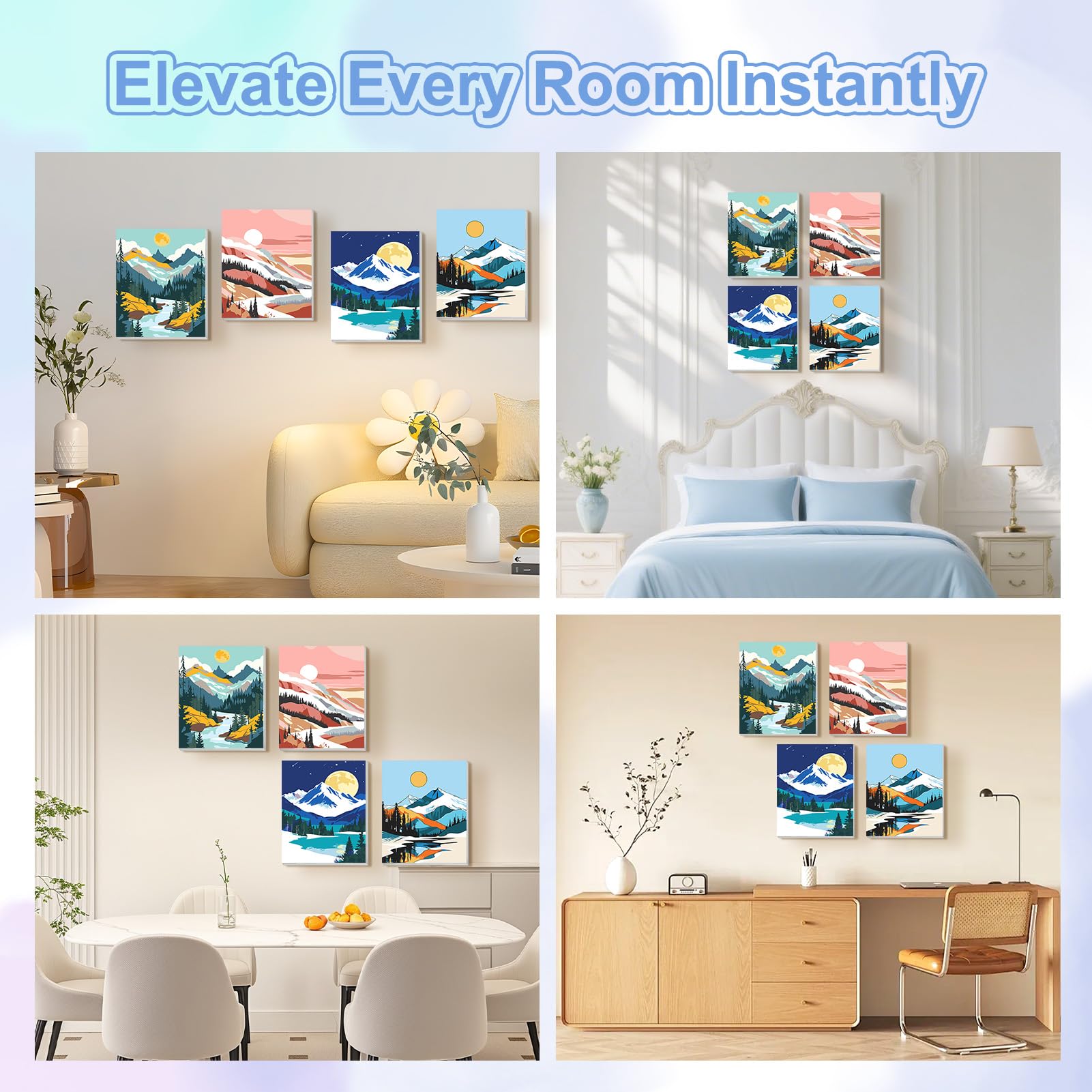 TOSTOG Landscape Scenes 4 Pack Framed Canvas Painting by Numbers Art Kit for Adults and Kids, Beginner Acrylic Painting Supplies with Wooden Frame for Home Wall Decor 20 * 25 cm/8 * 10 in - 2