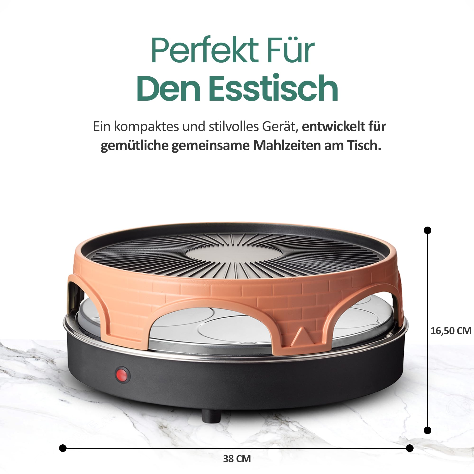 Emerio Pizzaofen, PIZZARETTE das Original, 3 in 1 Pizza-Raclette-Grill, patentiertes Design, für Mini-Pizza, echter Familien-Spaß für 6 Personen, PO-113255.4