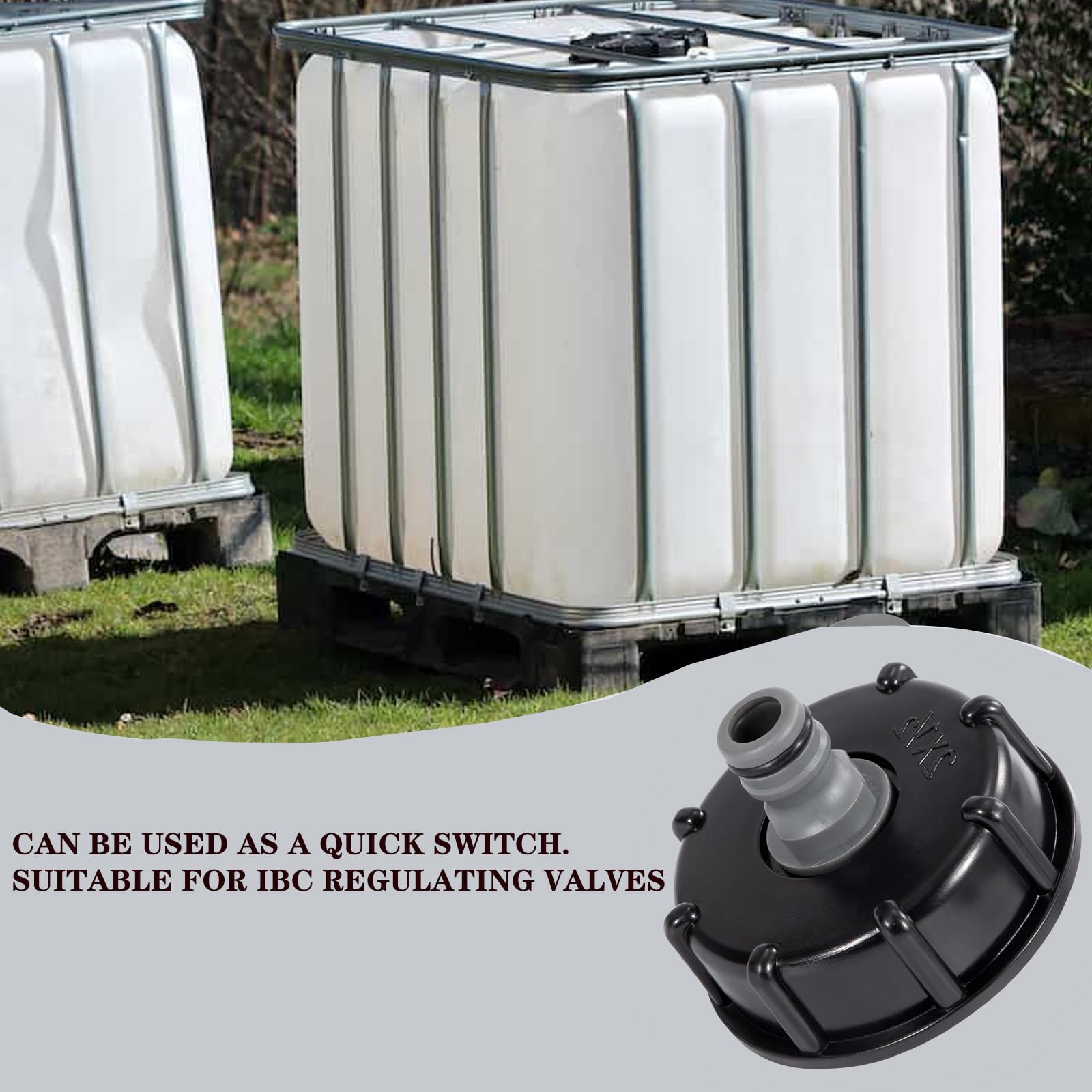 hufhnwso IBC, connettore per serbatoio, adattatore IBC, filettatura grossa s60 x 6 da 1/2", adattatore per valvola ciuccio, container, accessori IBC, connettore 2 serbatoi, accessori per tubo da