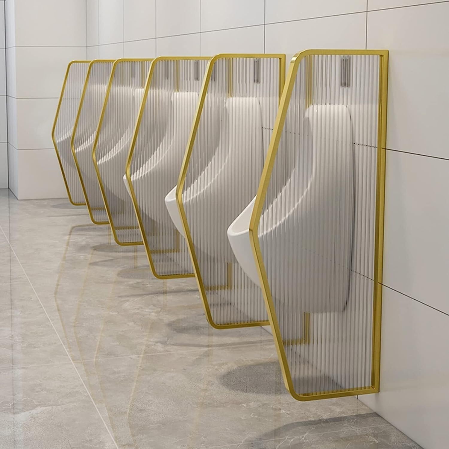 SXDMOUBK Stainless Steel Urinal Screen Wall-Mounted Men‘S Urinal Partition Public Toilet Divider Decorative Glass Panel Room Separator Urinal Baffle For Commercial Restrooms,Rose Gold-Partition*4