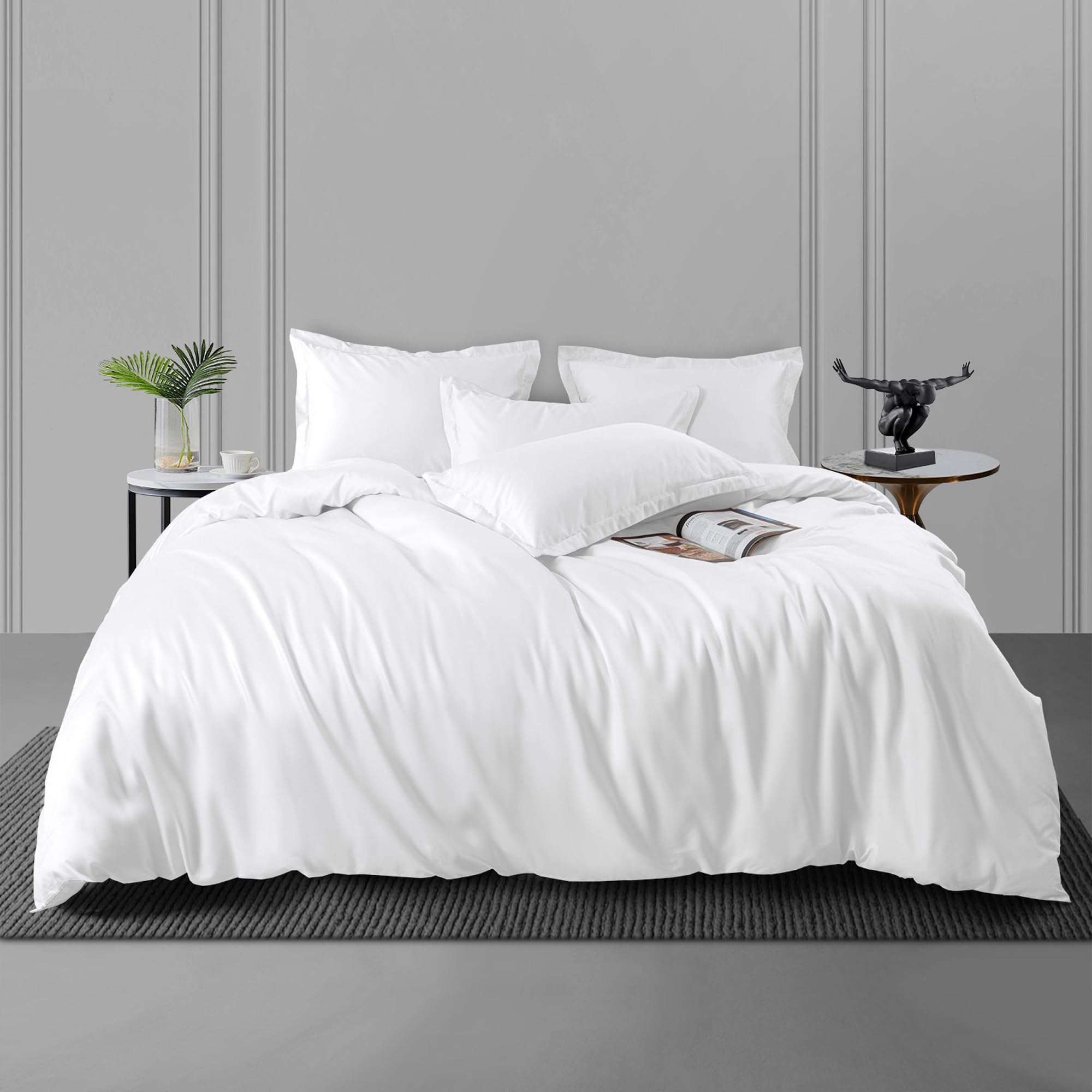 Trident Nectarsoft King Size Bedsheet Set- 100% Cotton- 5-Piece Sheet Set with 4 Pillowcases- Sateen Weave- Superior Softness- 600 Thread Count- King Size Sheets- Luxurious Feel- White-image-10
