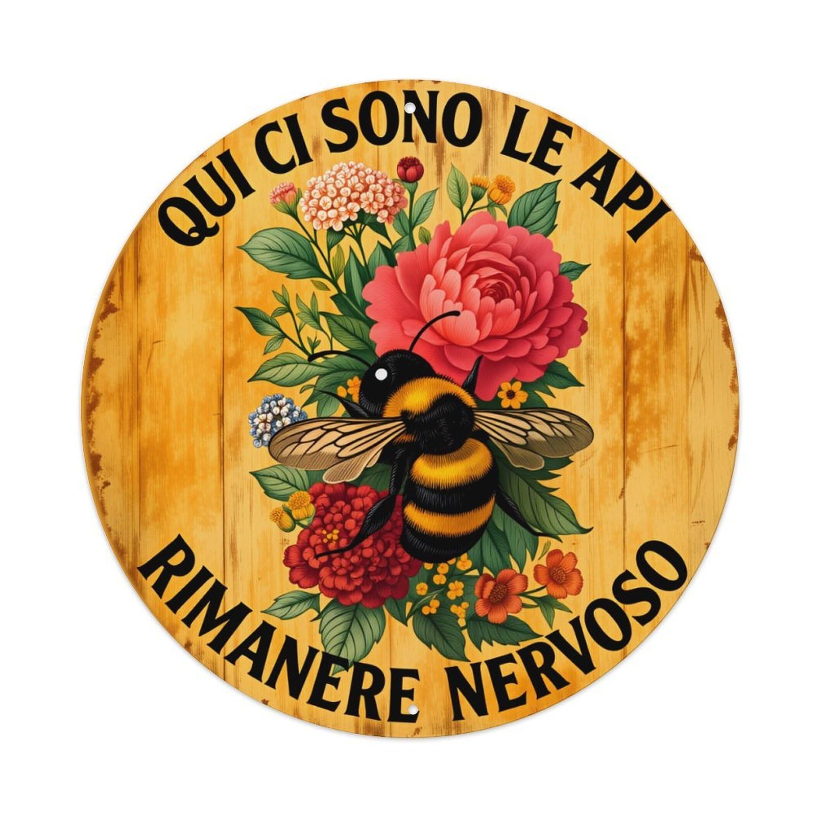 Bee Flowers Wood Sign Text Vintage Metal Tin Sign Retro Wall Decor for Home Bar Garage Cafe, Indoor & Outdoor Decorative，circle Metal Poster, 8x8 Inch
