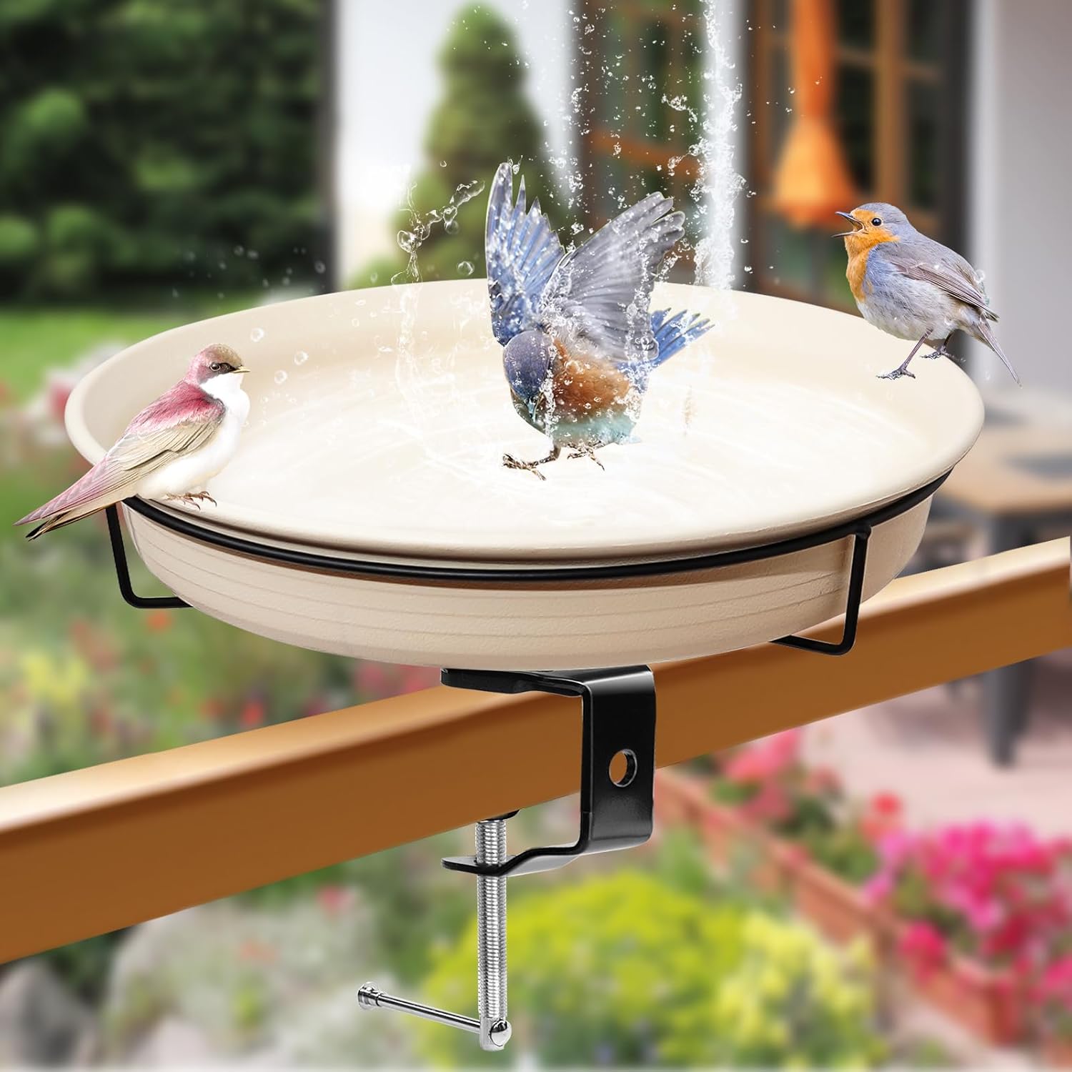 AUHOKY Bird Bath Deck Mounted Bowl 11 Inches, Balcony