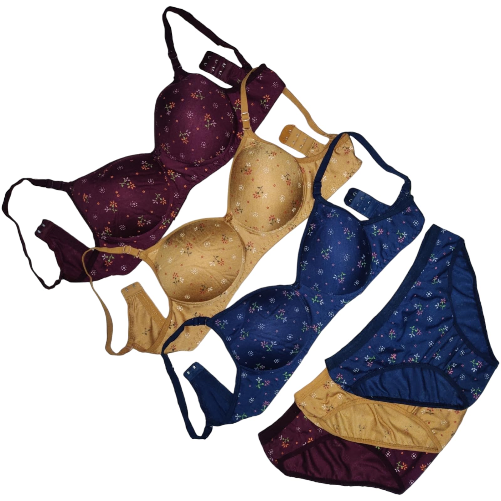 Woman Lightly Padded Bra & Panty Set (Pack of 3) Lingerie Set-image-1